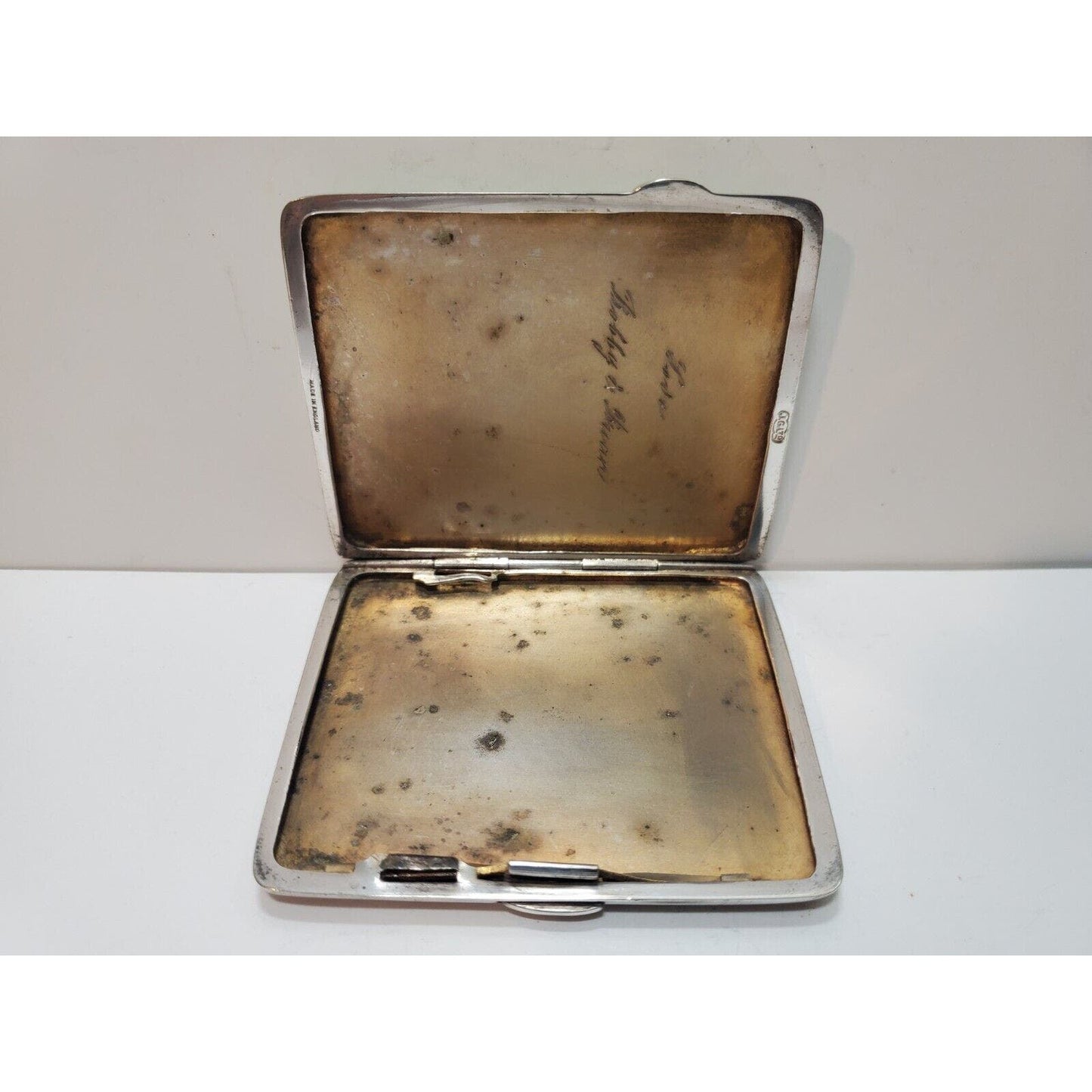 Unique Sterling Silver Guilloche Enamel Vermeil Cigarette Case England 6146/3