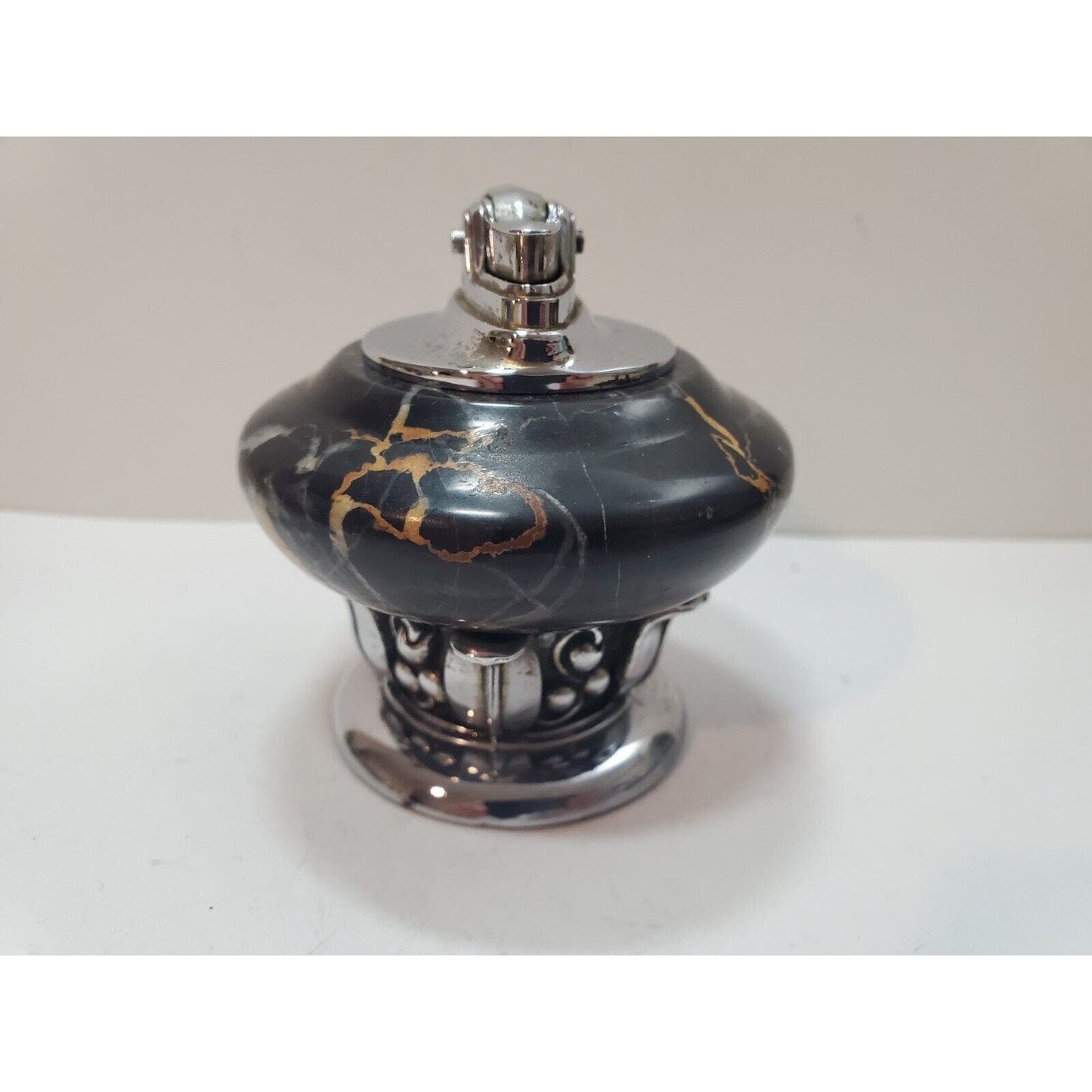 Working Vintage Lighter Ronson NORDIC Italian Black Marble Table Lighter Silver