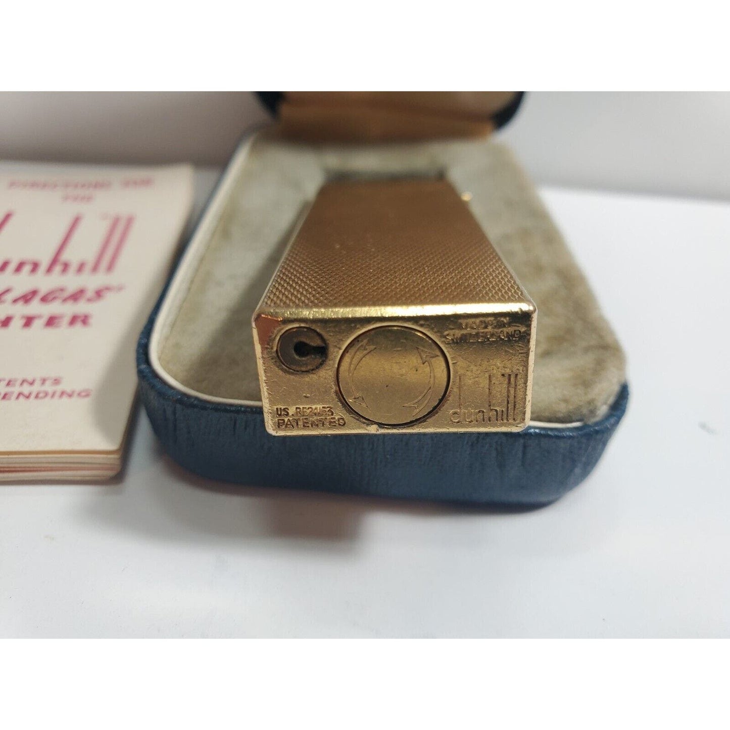 Working Vintage DUNHILL Rollagas Lighter Gold SWISS MADE, Original Case 5688/24