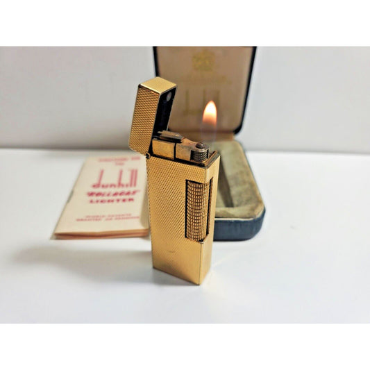 Working Vintage DUNHILL Rollagas Lighter Gold SWISS MADE, Original Case 5688/24