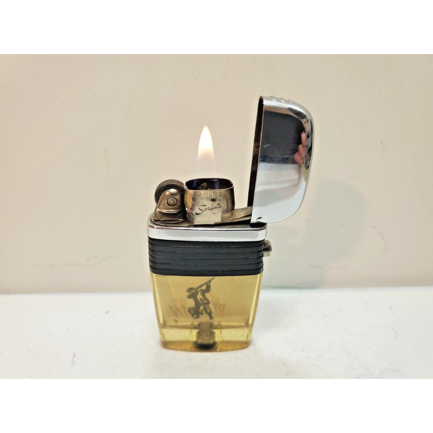 Vintage Working Scripto Vu Cigarette Lighter Hunter & Dog Black Band 6292/29