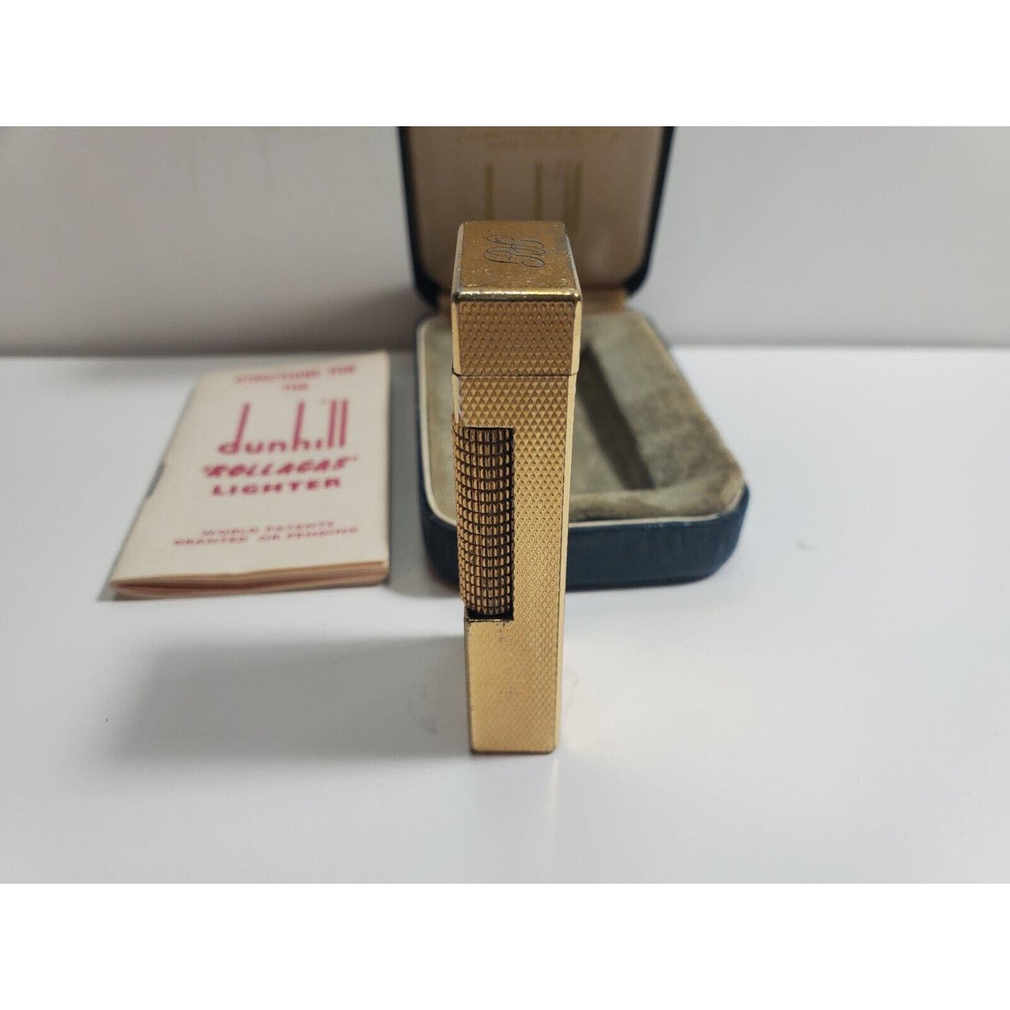 Working Vintage DUNHILL Rollagas Lighter Gold SWISS MADE, Original Case 5688/24