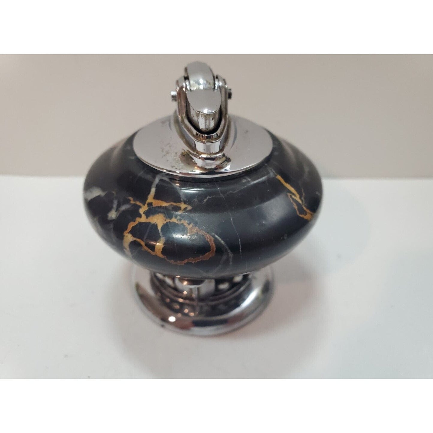 Working Vintage Lighter Ronson NORDIC Italian Black Marble Table Lighter Silver