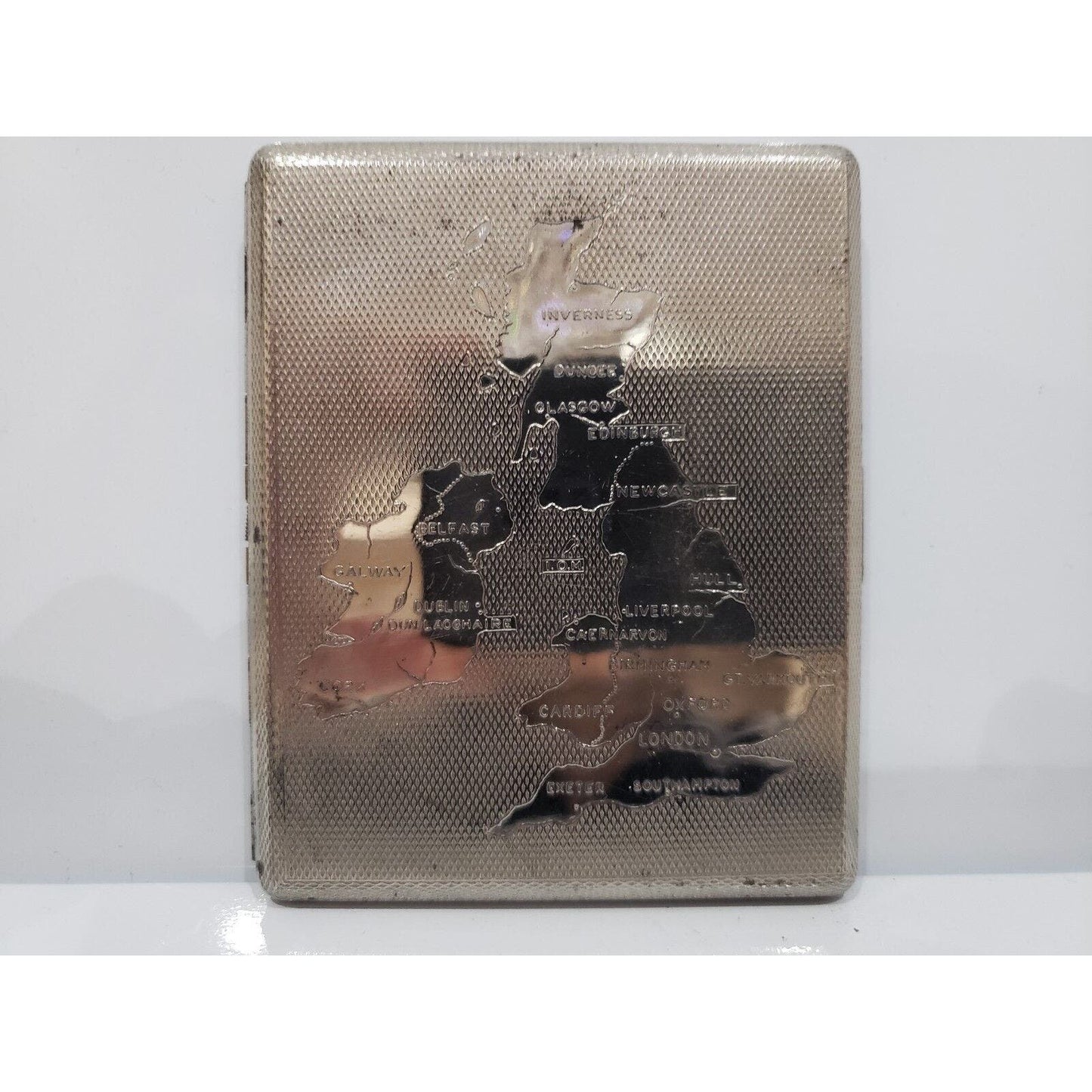 Map Of England Vintage Cigarette Si;ver & Gold Tone CASE 394/18