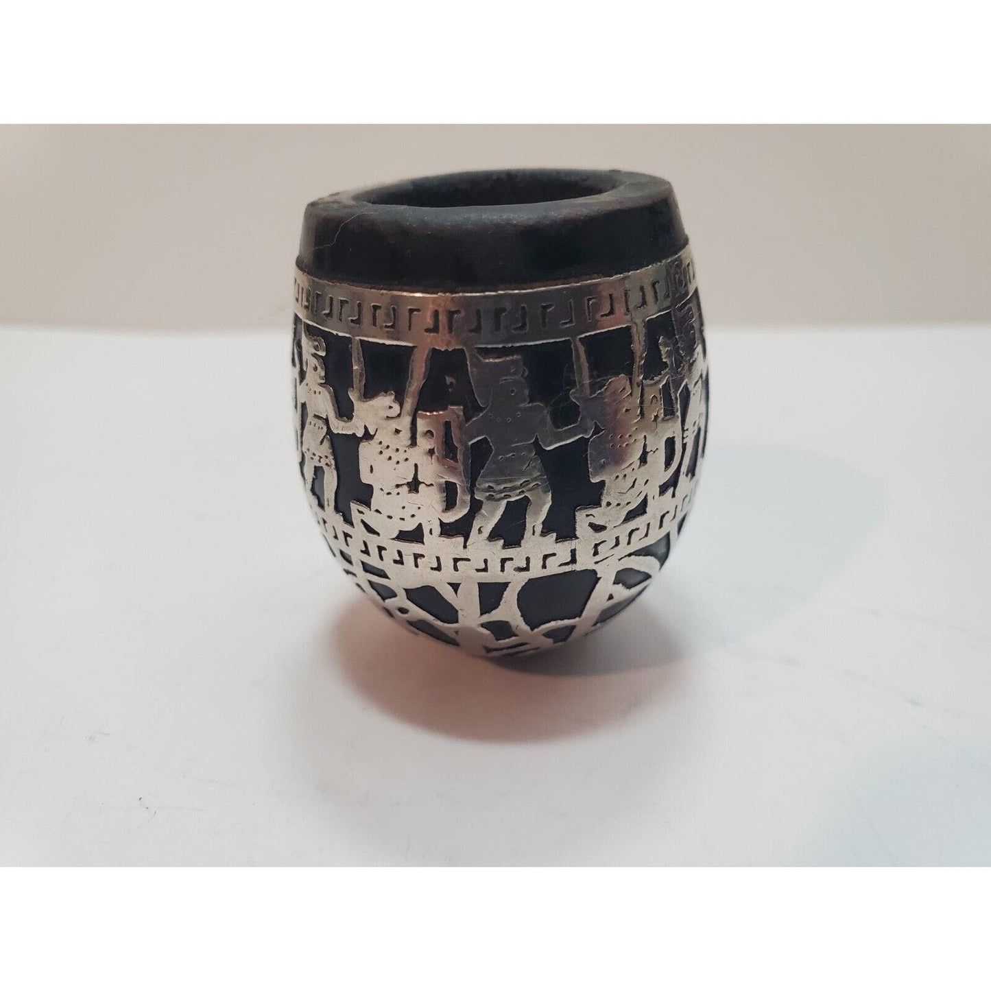 Vintage Sterling Silver 925 Overlay Tobacco Pipe MEDICO, Aztec Warrior Themed