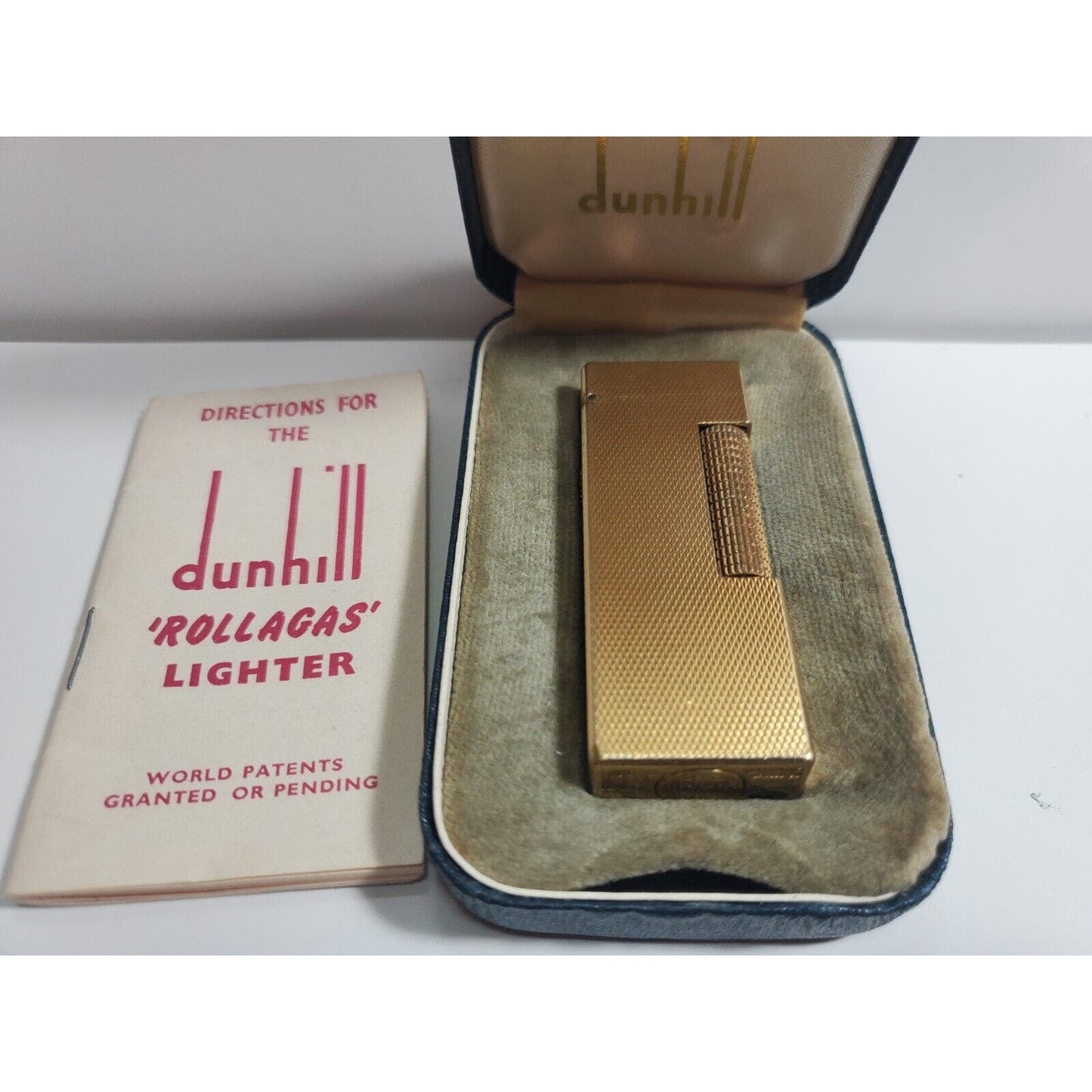 Working Vintage DUNHILL Rollagas Lighter Gold SWISS MADE, Original Case 5688/24