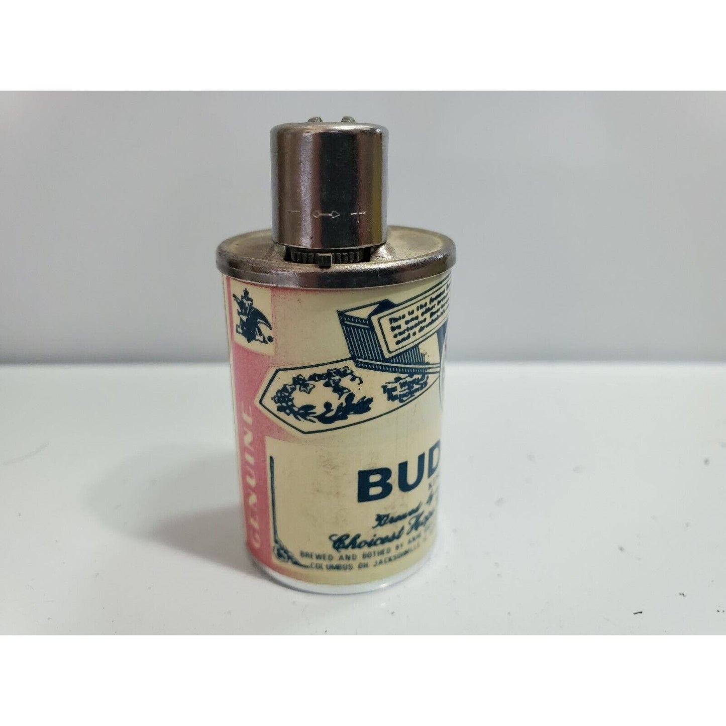 ANTIQUE Budweiser Lager Beer Lighter Bottle Can / Working 4616/28