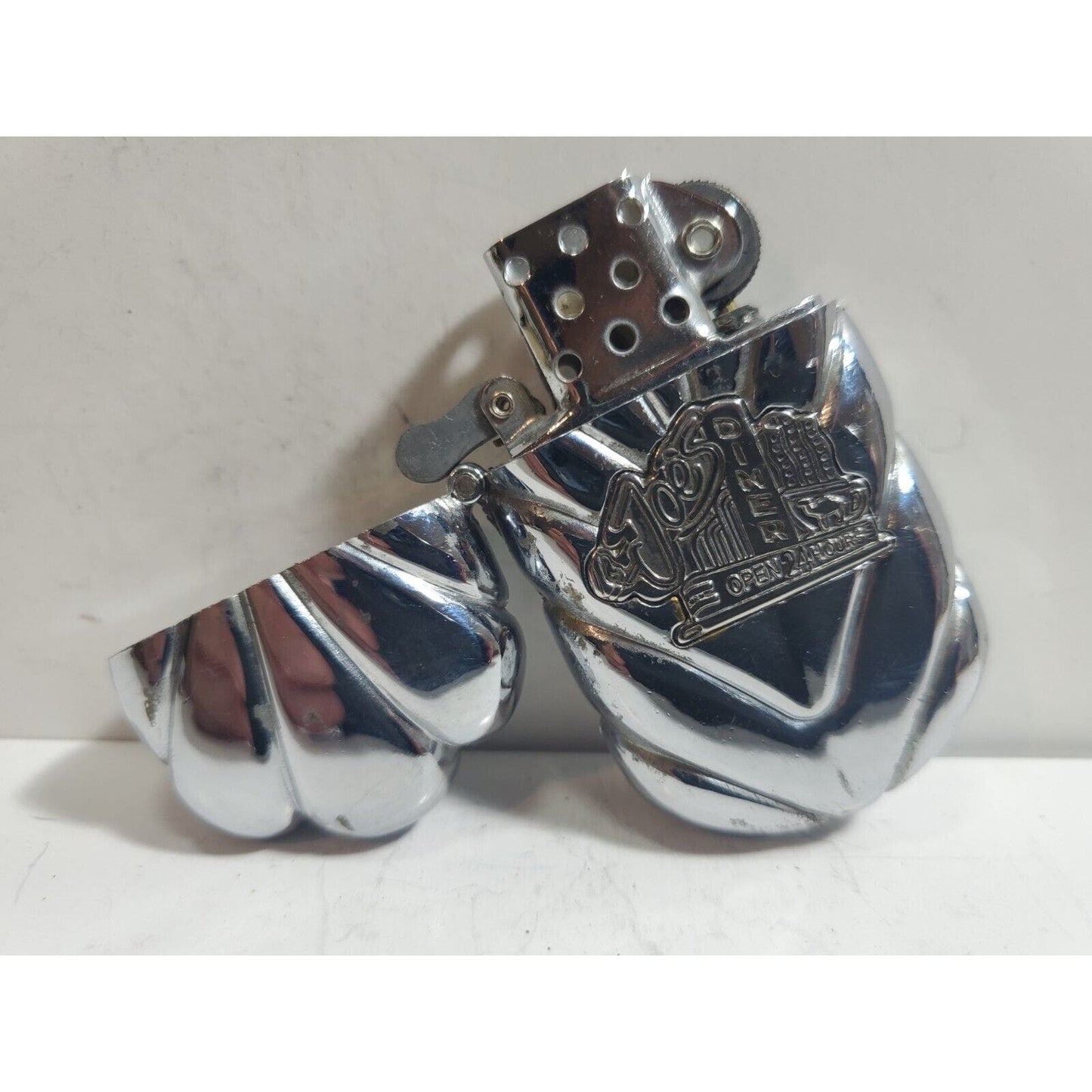 Working Vintage Chrome Lighter " Joe's Diner Open 24 Hours " 1994 6018/30