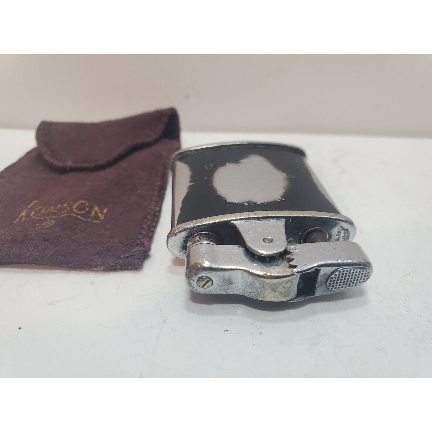 Working Vintage Ronson Art Metal Works Art Deco Enamel, Silver Lighter 6183/26