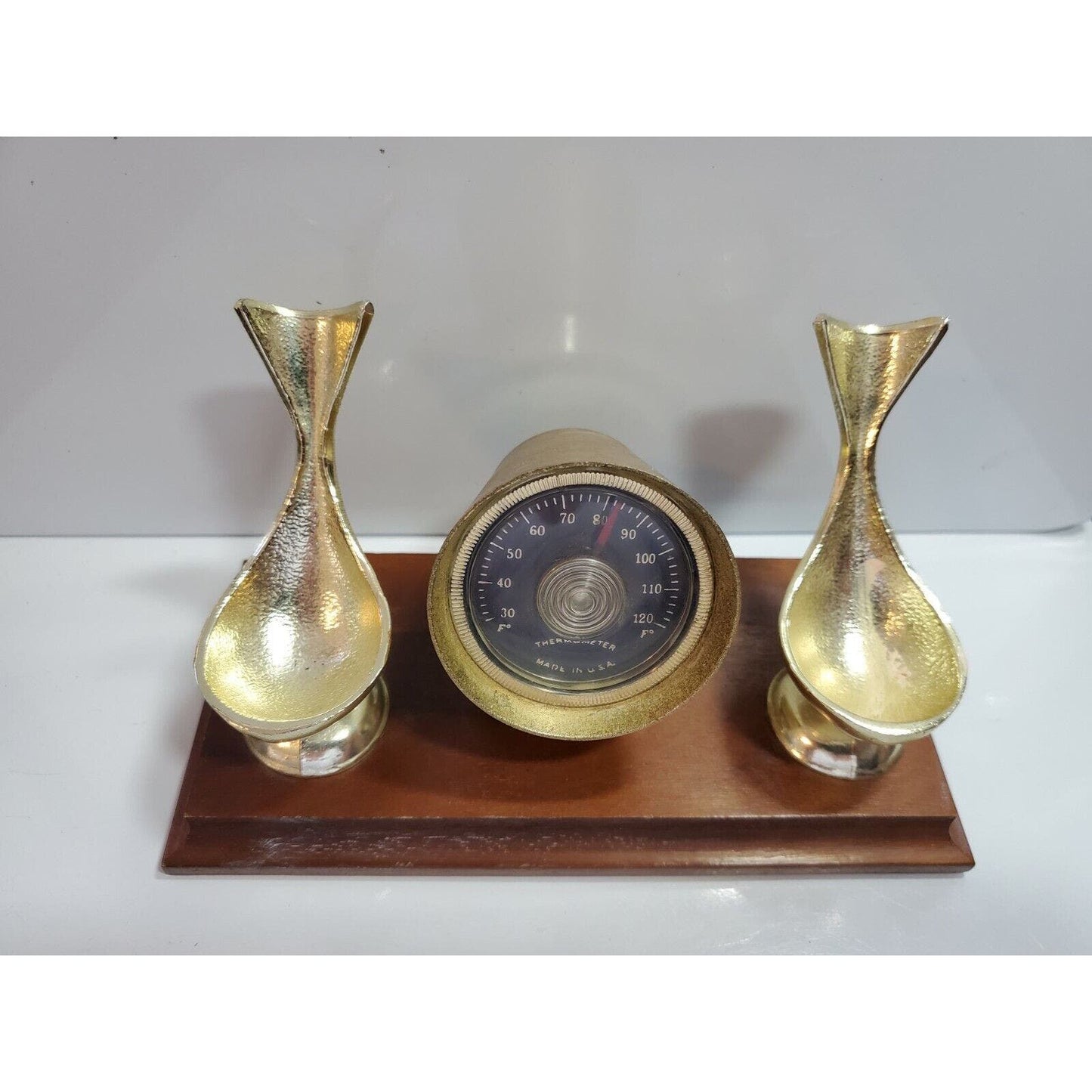 Vintage PAX Desk Pipe Rest Gold Tone Metal Double Holder & THERMOMETER 3007/44