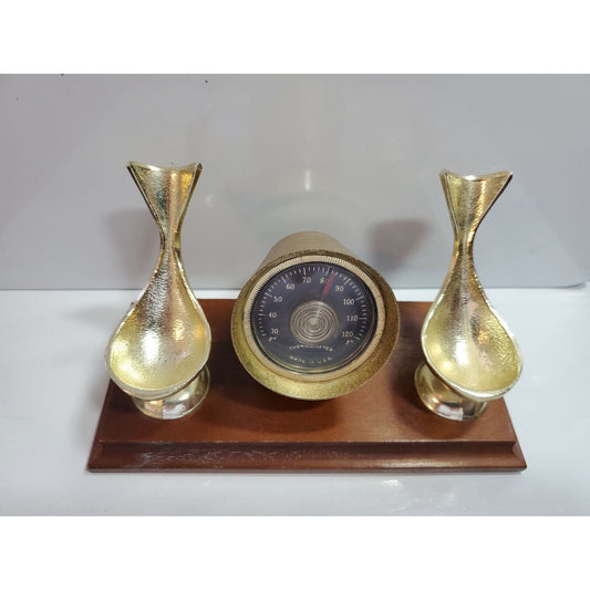 Vintage PAX Desk Pipe Rest Gold Tone Metal Double Holder & THERMOMETER 3007/44