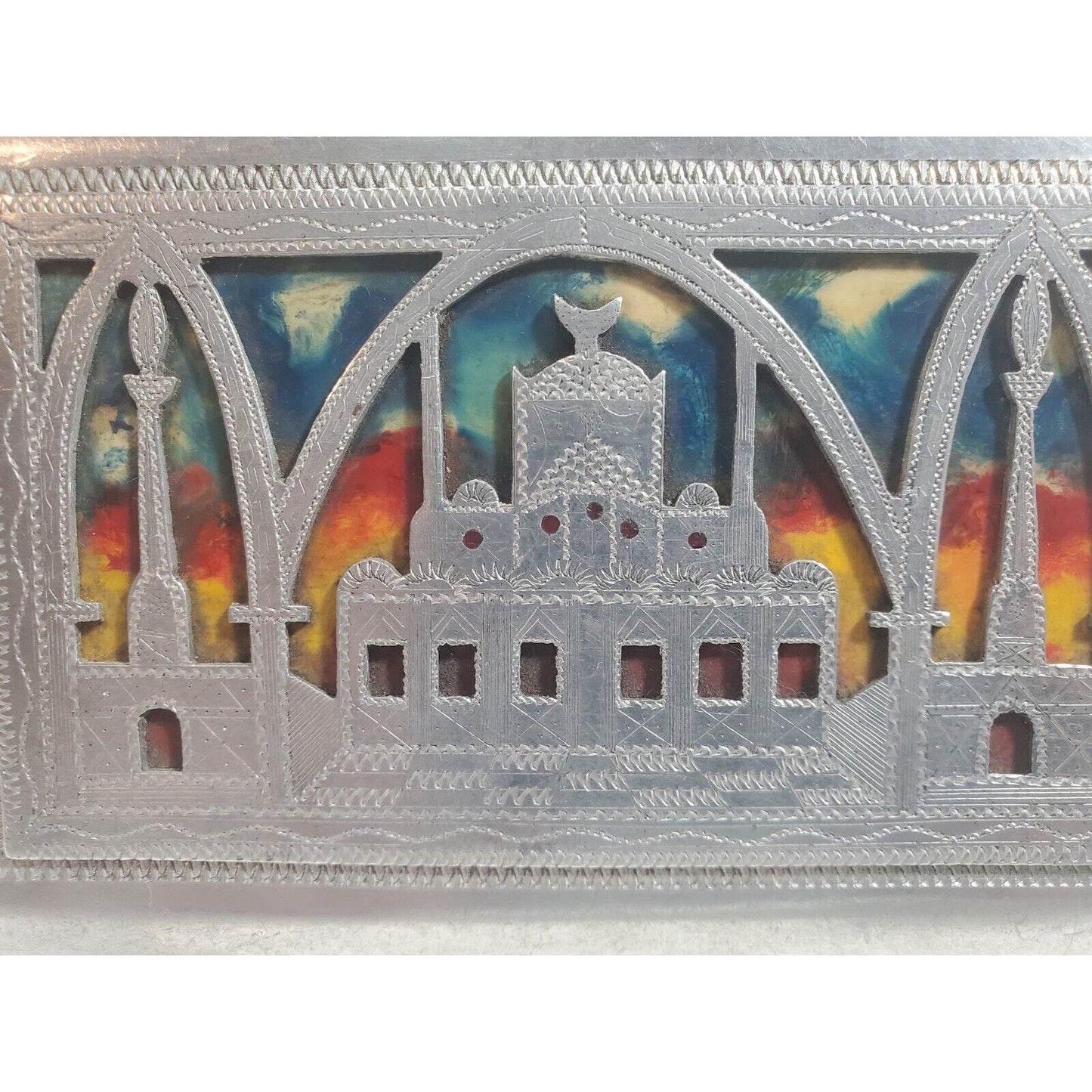 Vintage Silver Tone Ornate Africa POW WWII Cigarette Case, Pin up Girl, 5916/21