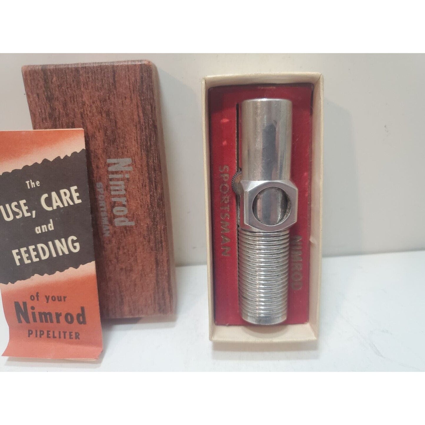 Vintage Working Nimrod Pipeliter Pipe Lighter, Original Box 6255/24