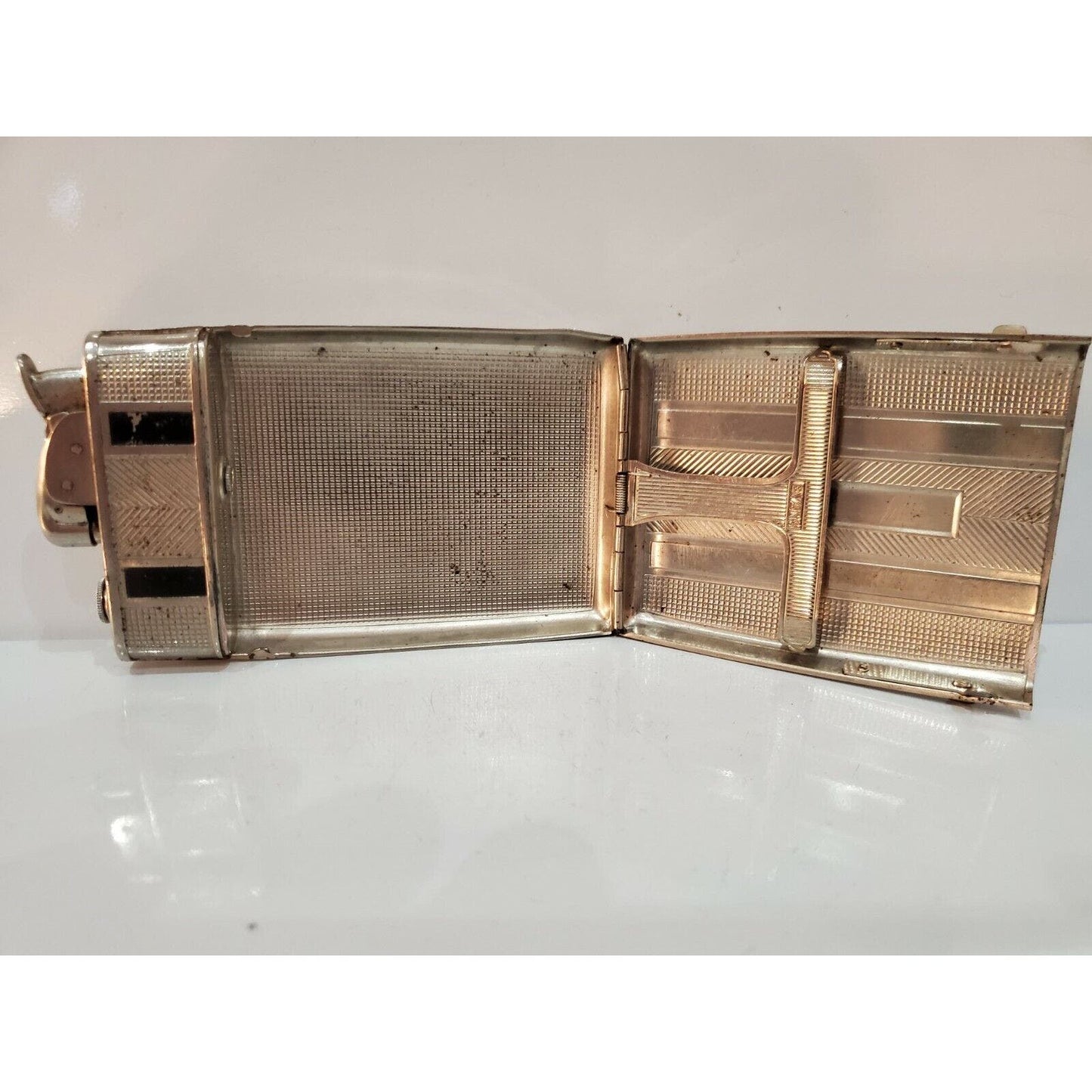 Evans Cigarette Case  Lighter Silver, Black Enamel 3 1/2 x 3 3064/16