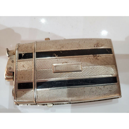 Evans Cigarette Case  Lighter Silver, Black Enamel 3 1/2 x 3 3064/16