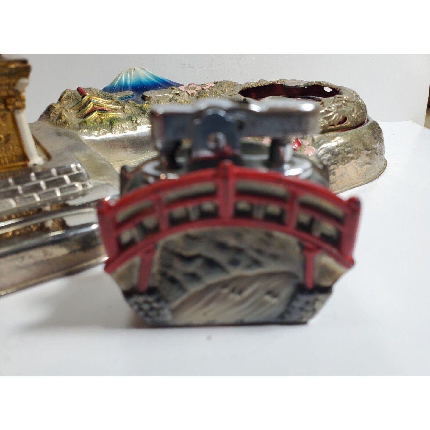 Vintage Mid Century Japan Smoking Working Lighter Dragon Ashtray, Cigarette Case