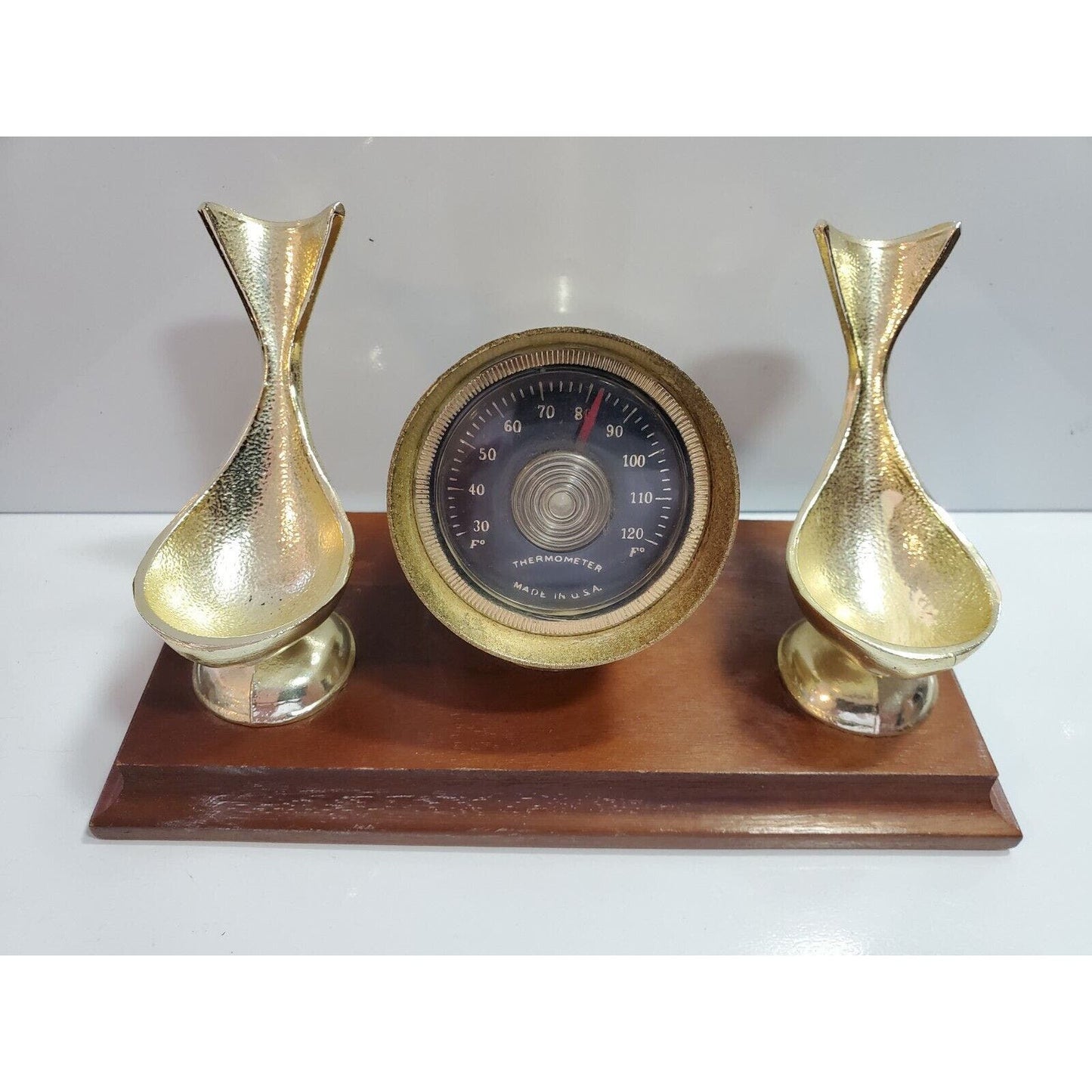 Vintage PAX Desk Pipe Rest Gold Tone Metal Double Holder & THERMOMETER 3007/44