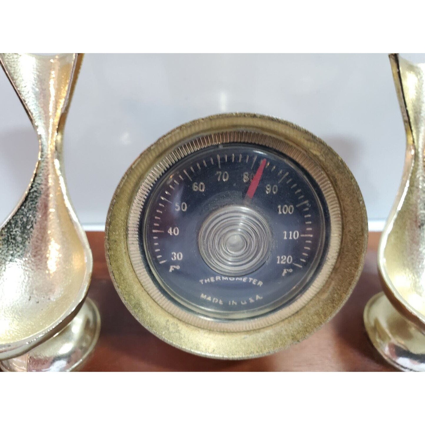 Vintage PAX Desk Pipe Rest Gold Tone Metal Double Holder & THERMOMETER 3007/44