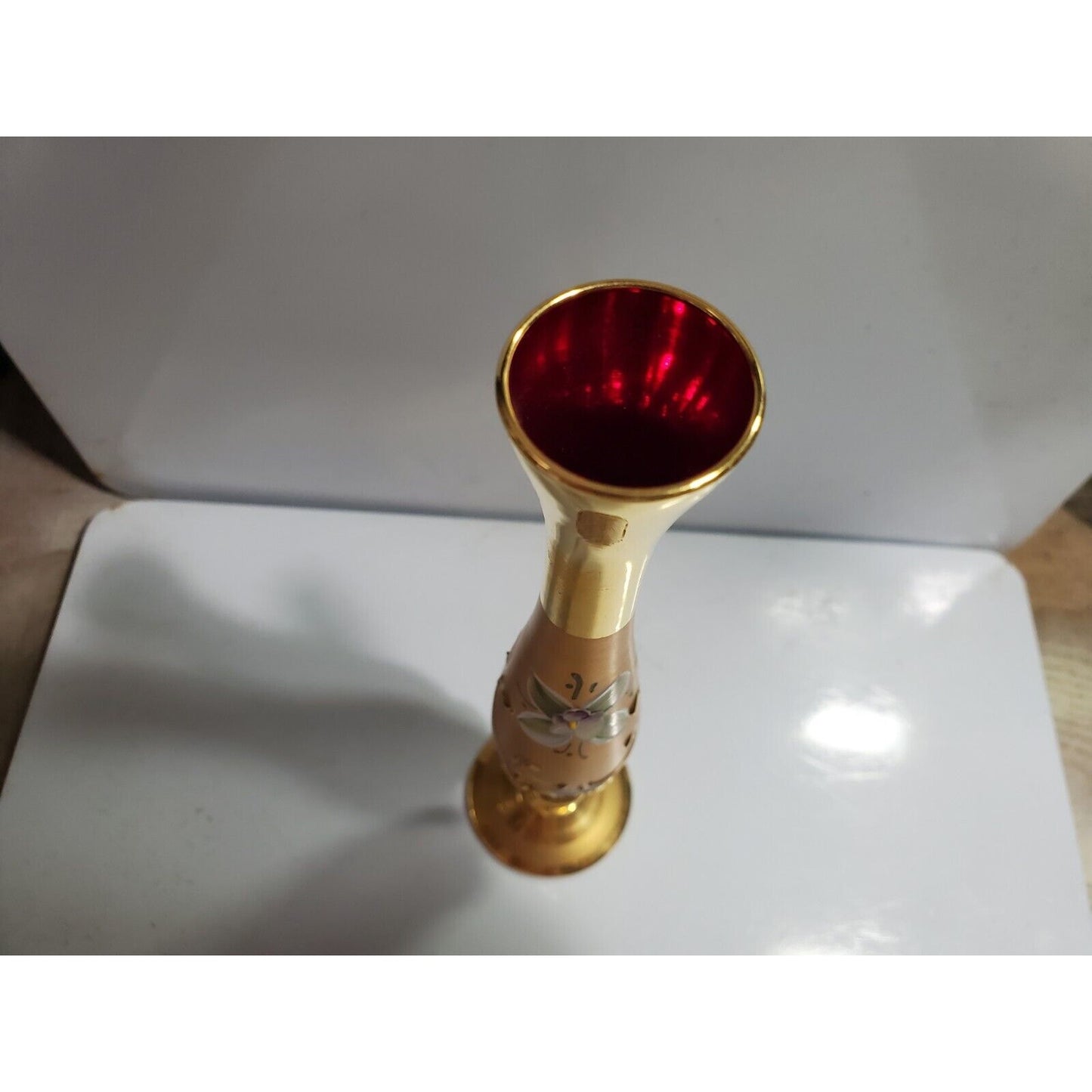 Murano  Venetian Bud Vase 9"h Glass 24Kt Gold Paint 5299/43
