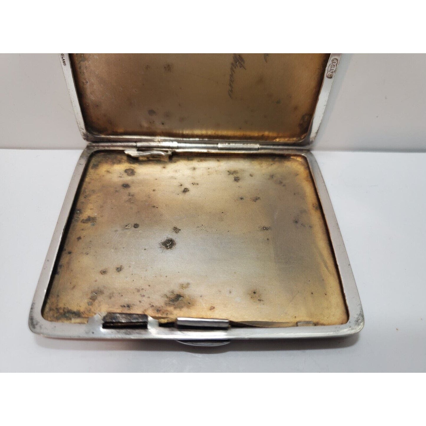 Unique Sterling Silver Guilloche Enamel Vermeil Cigarette Case England 6146/3