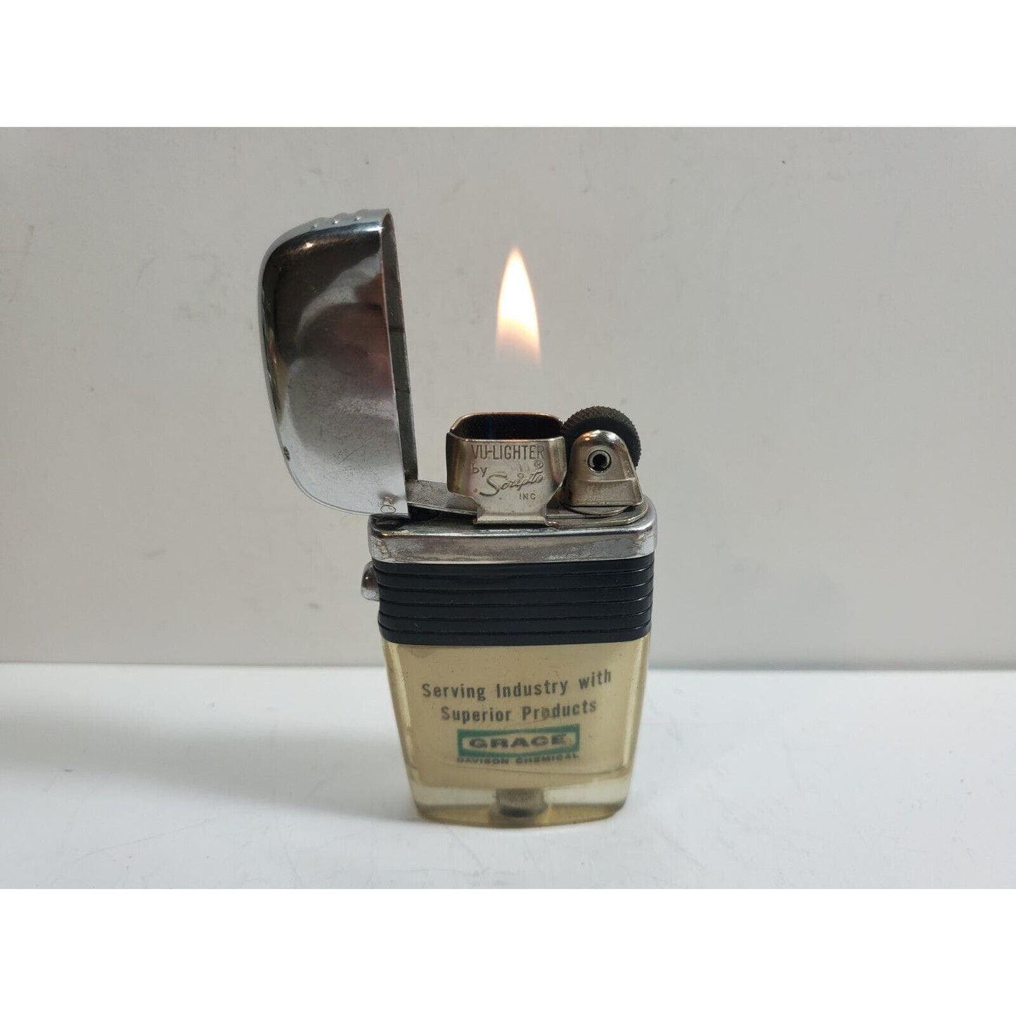 Vintage Working Scripto VU Lighter "Grace" Logo ADVERTISING, Black 6006/29