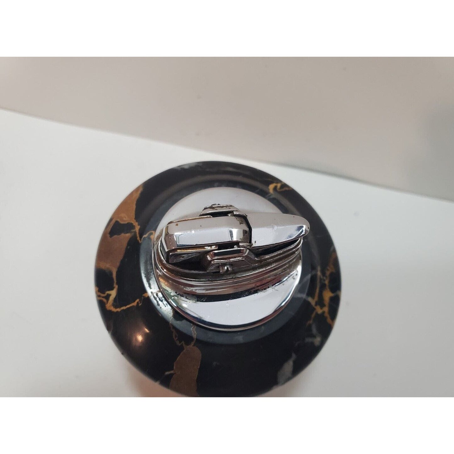 Working Vintage Lighter Ronson NORDIC Italian Black Marble Table Lighter Silver