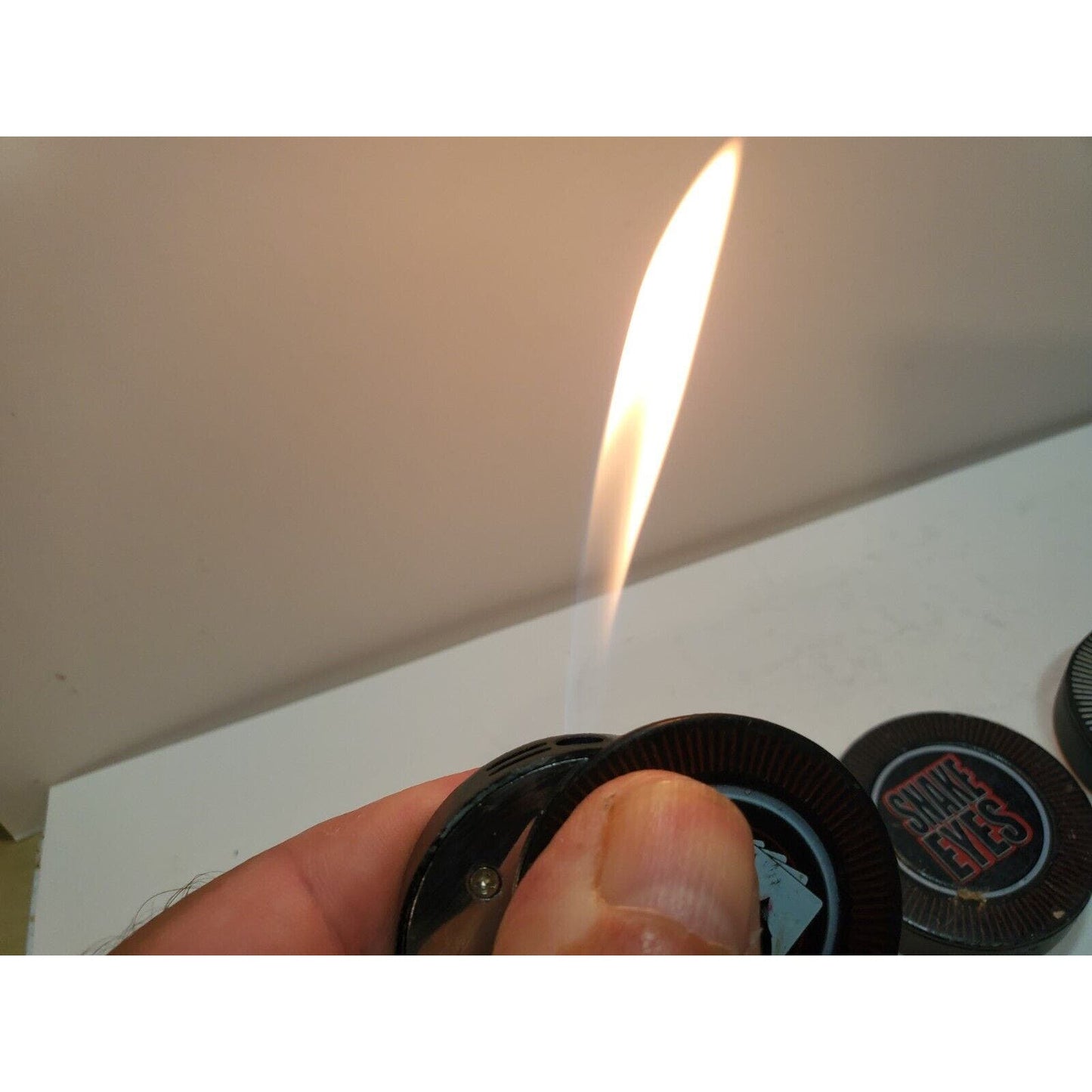 Lot Of 3 Casino Poker Chip Lighters, Black Jack, Snake Eyes, Royal Flash 5667/28