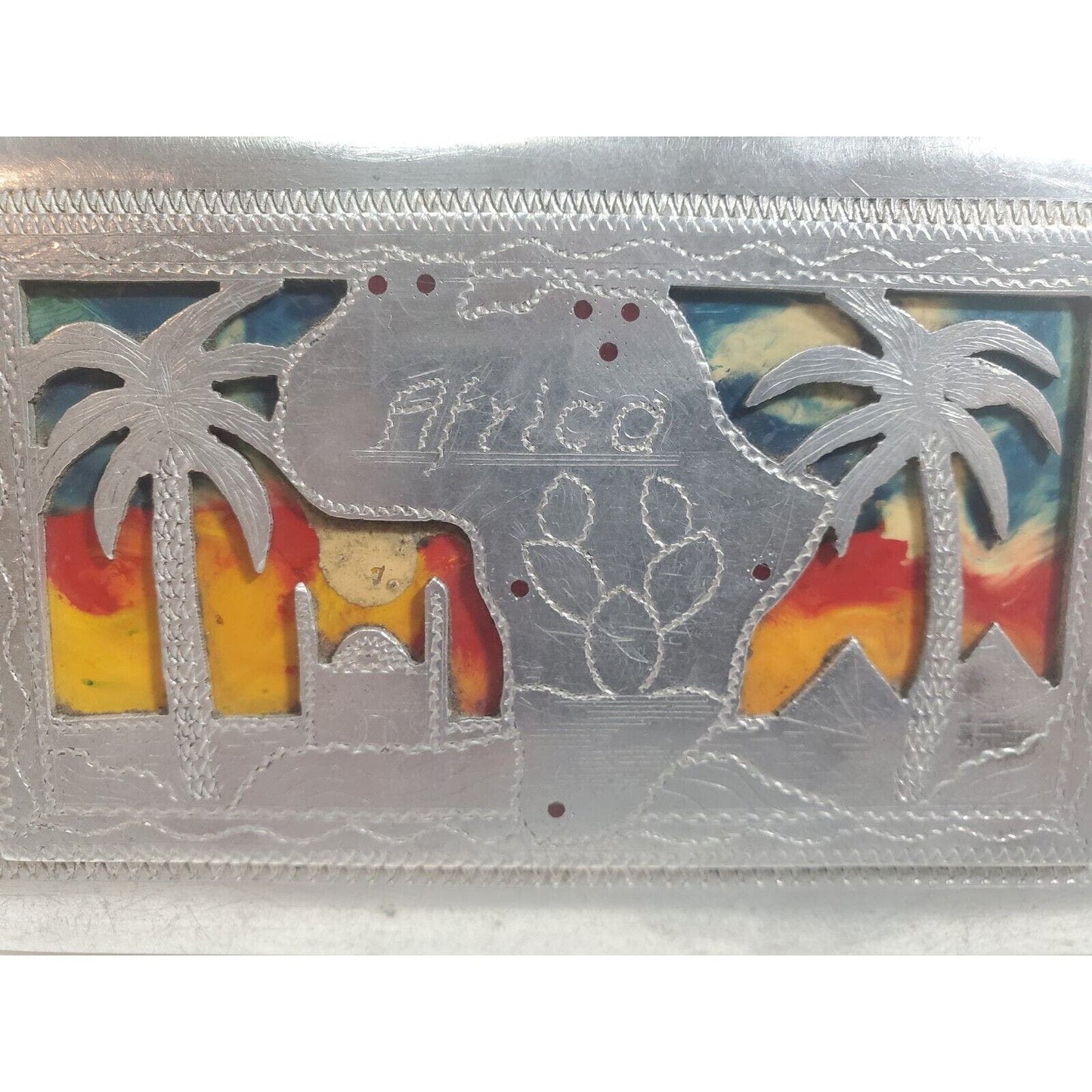 Vintage Silver Tone Ornate Africa POW WWII Cigarette Case, Pin up Girl, 5916/21