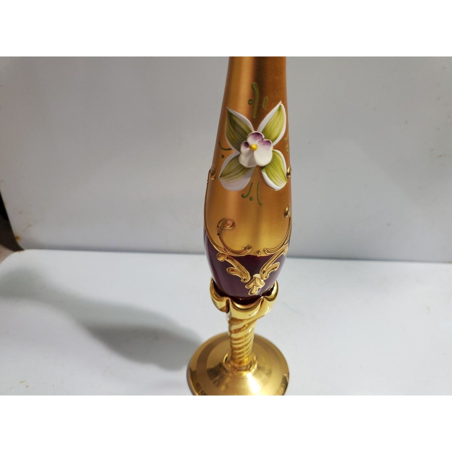 Murano  Venetian Bud Vase 9"h Glass 24Kt Gold Paint 5299/43