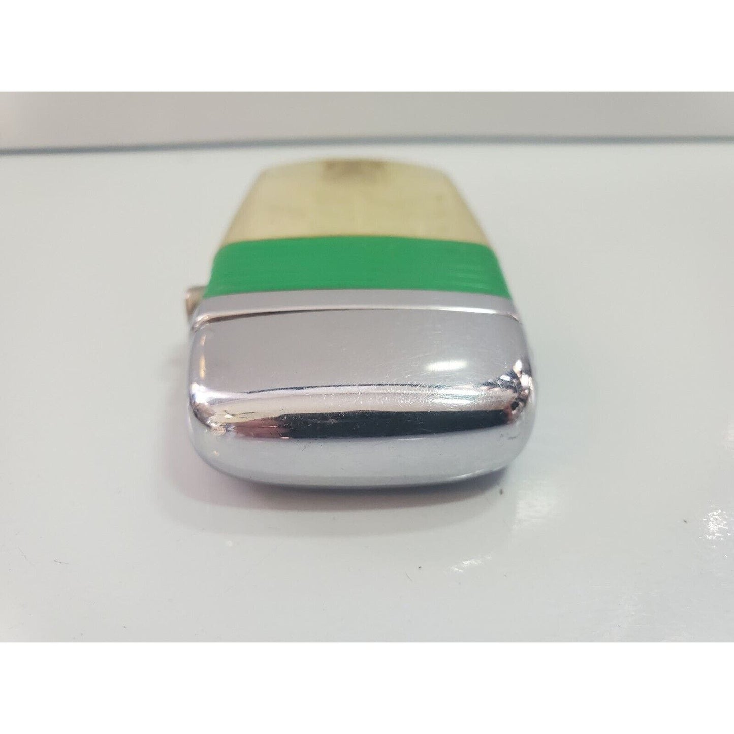 Vintage Working Scripto VU Lighter "REDI RAIN" LOGO ADVERTISING, GREEN 4407/29