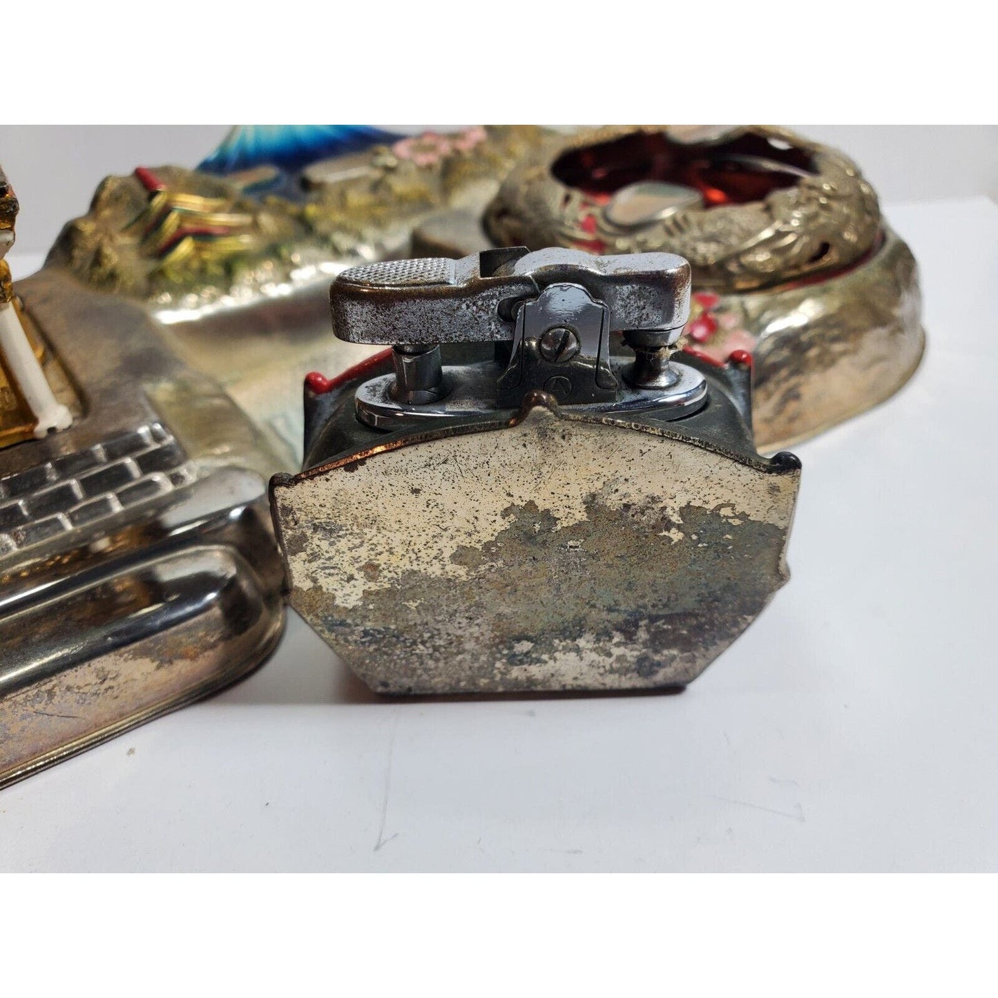 Vintage Mid Century Japan Smoking Working Lighter Dragon Ashtray, Cigarette Case