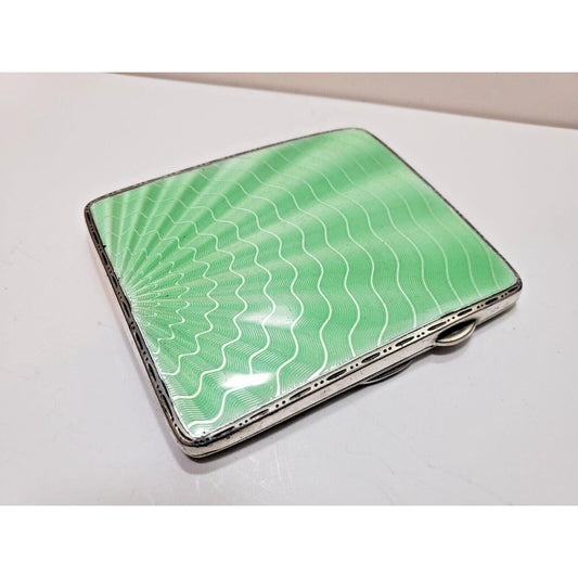 Unique Sterling Silver Guilloche Enamel Vermeil Cigarette Case England 6146/3
