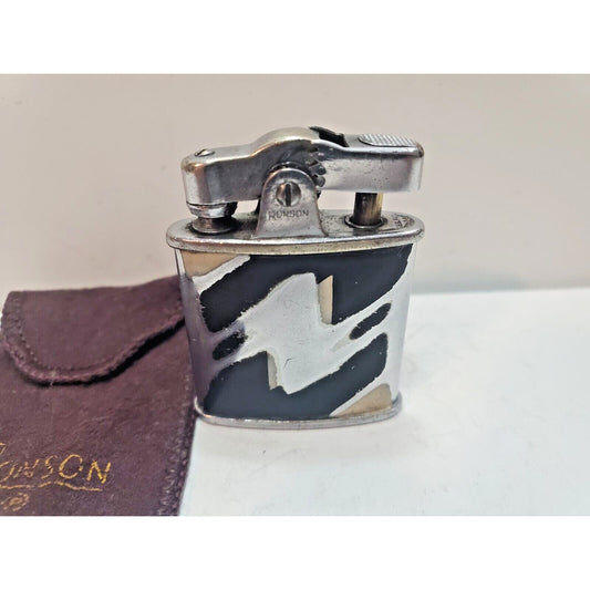 Working Vintage Ronson Art Metal Works Art Deco Enamel, Silver Lighter 6183/26