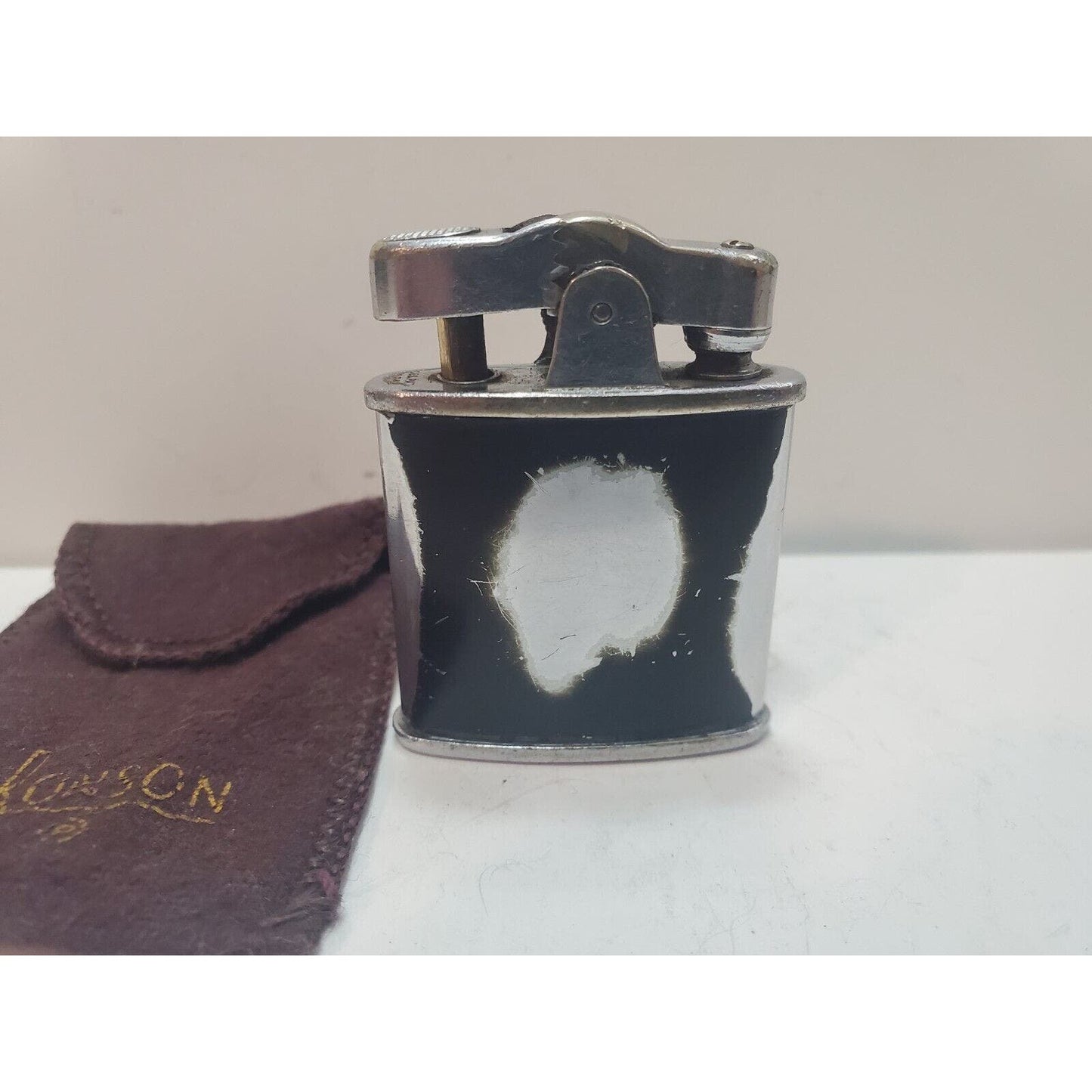 Working Vintage Ronson Art Metal Works Art Deco Enamel, Silver Lighter 6183/26