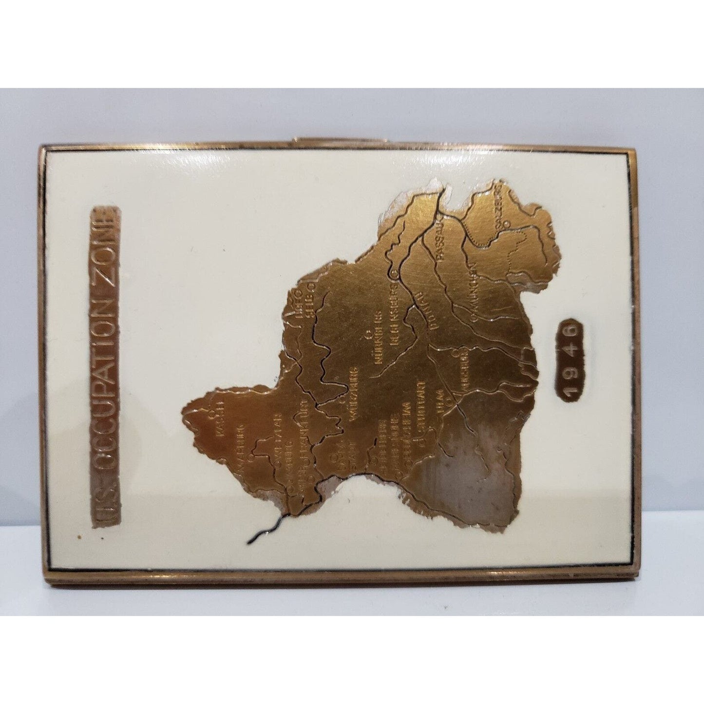 Vintage, Antique 1946 US OCCUPATION ZONE Map Enamel, Brass German Cigarette Case