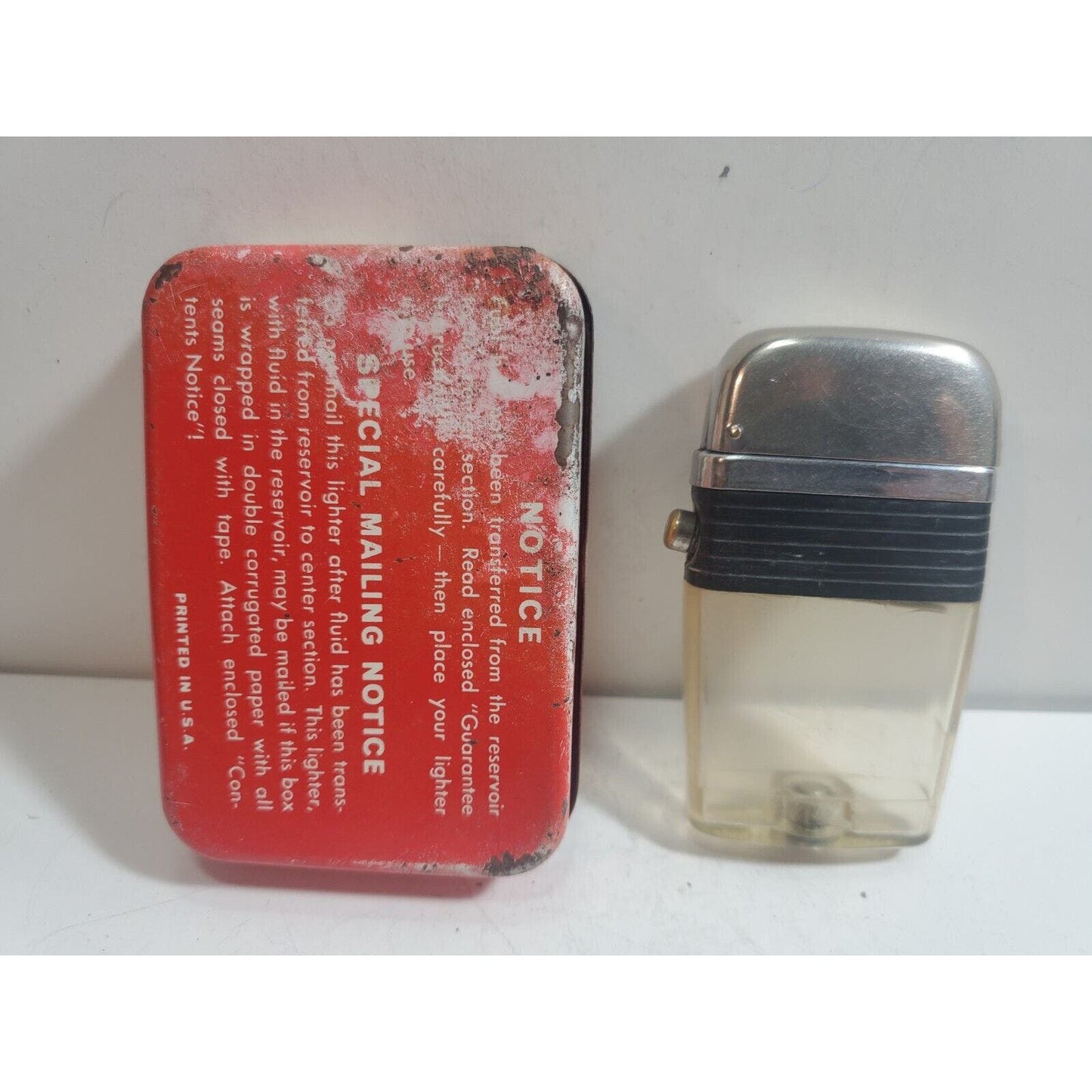 Vintage Working Scripto VU Lighter, Clear No Insert, Black, Orig Box 6055/24