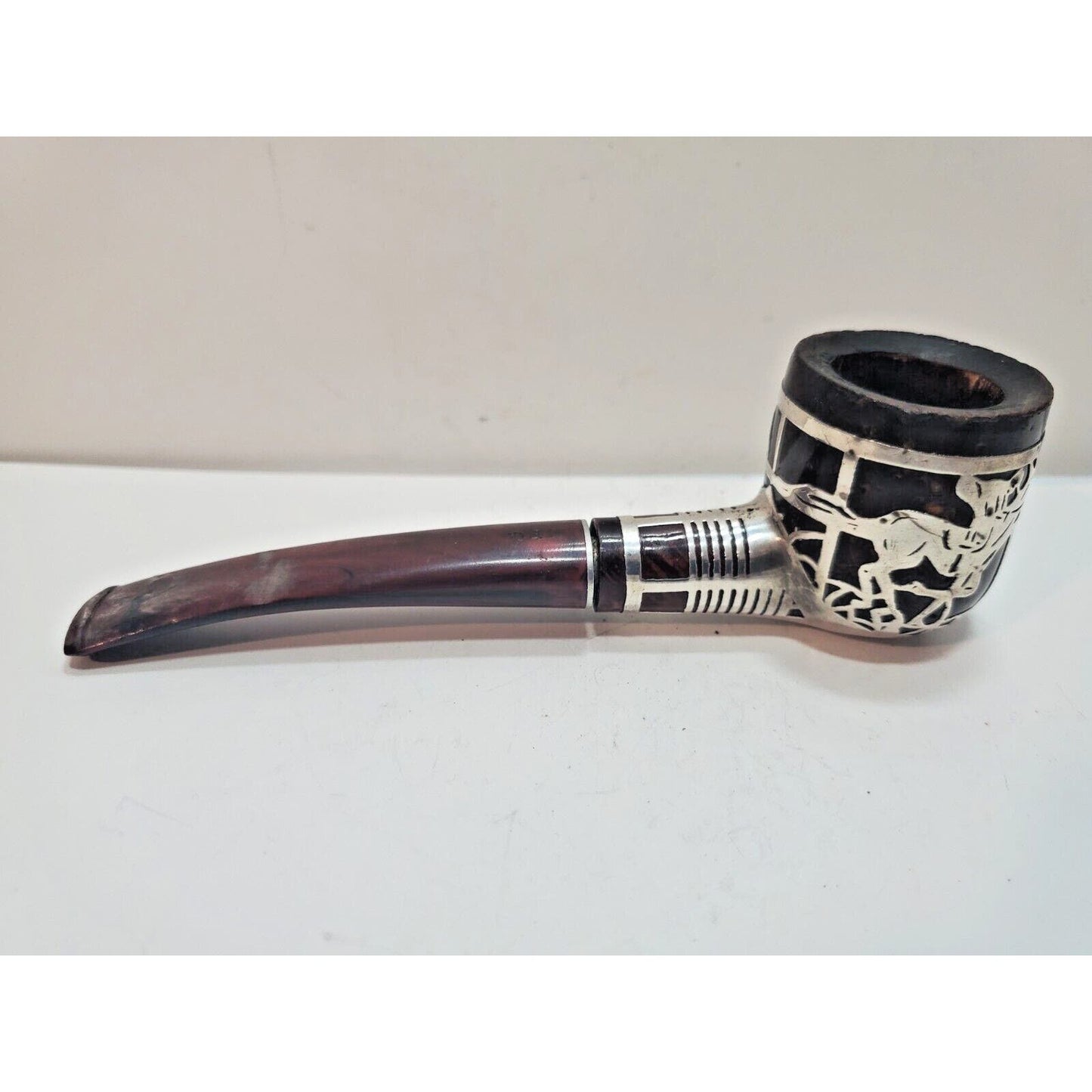 Vtg Sterling Silver 925 Overlay Tobacco Pipe Silversmith Made Jockey On Horse