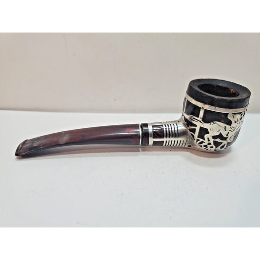 Vtg Sterling Silver 925 Overlay Tobacco Pipe Silversmith Made Jockey On Horse