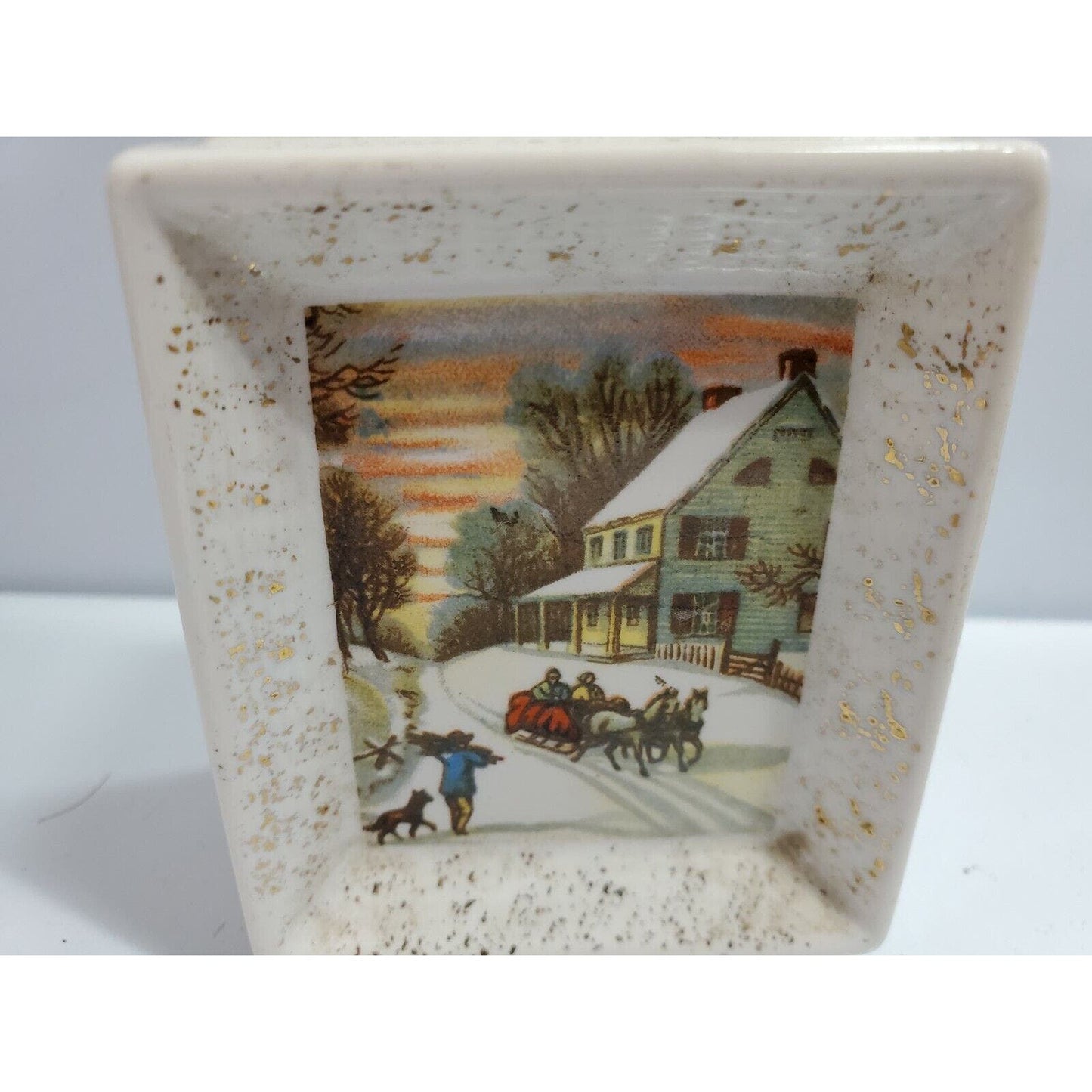 Vintage Working EVANS Table Lighter Currier & Ives WINTER SCENE c1928