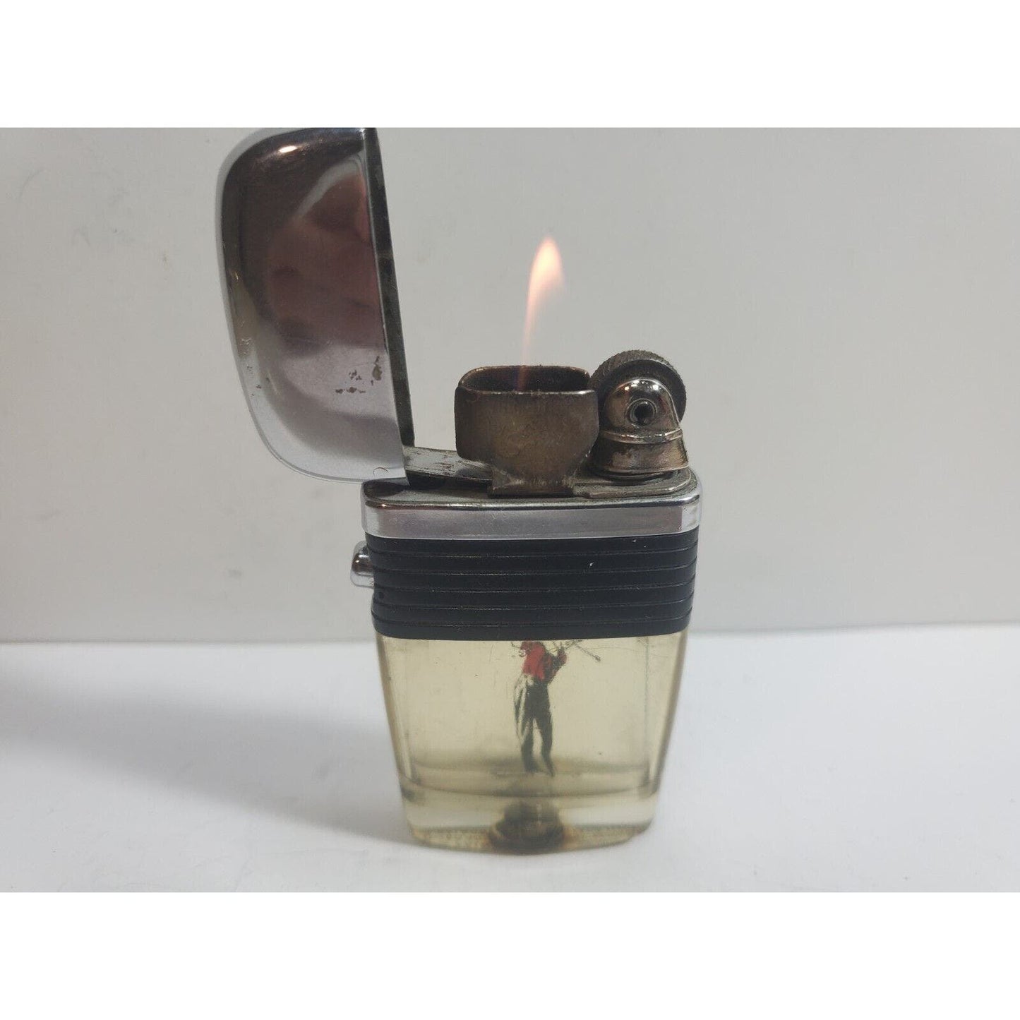 WORKING VINTAGE Scripto Vu Lighter Golfer & Black Band 5928/29