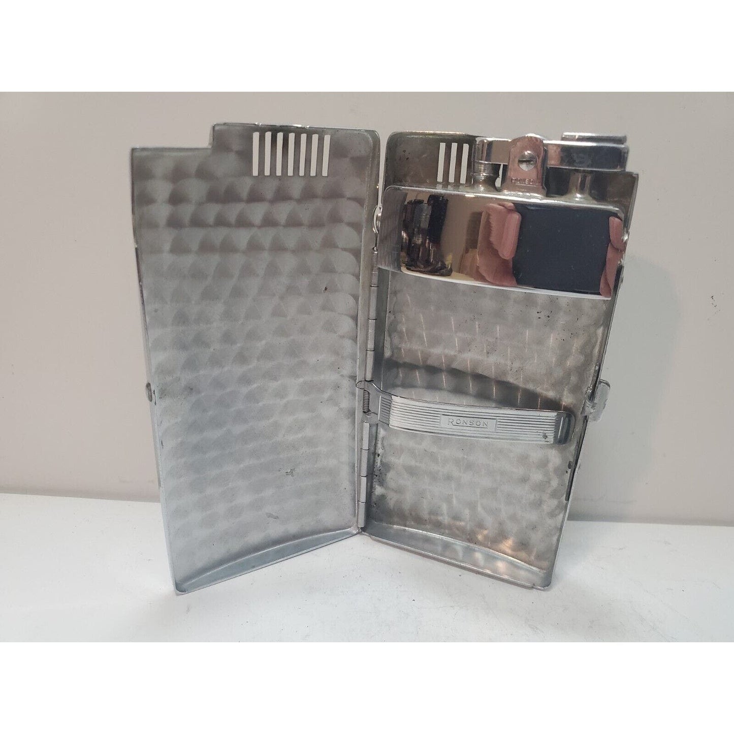 Vintage Ronson Pal Cigarette Case Enamel Silver Tone LIGHTER 6256/14