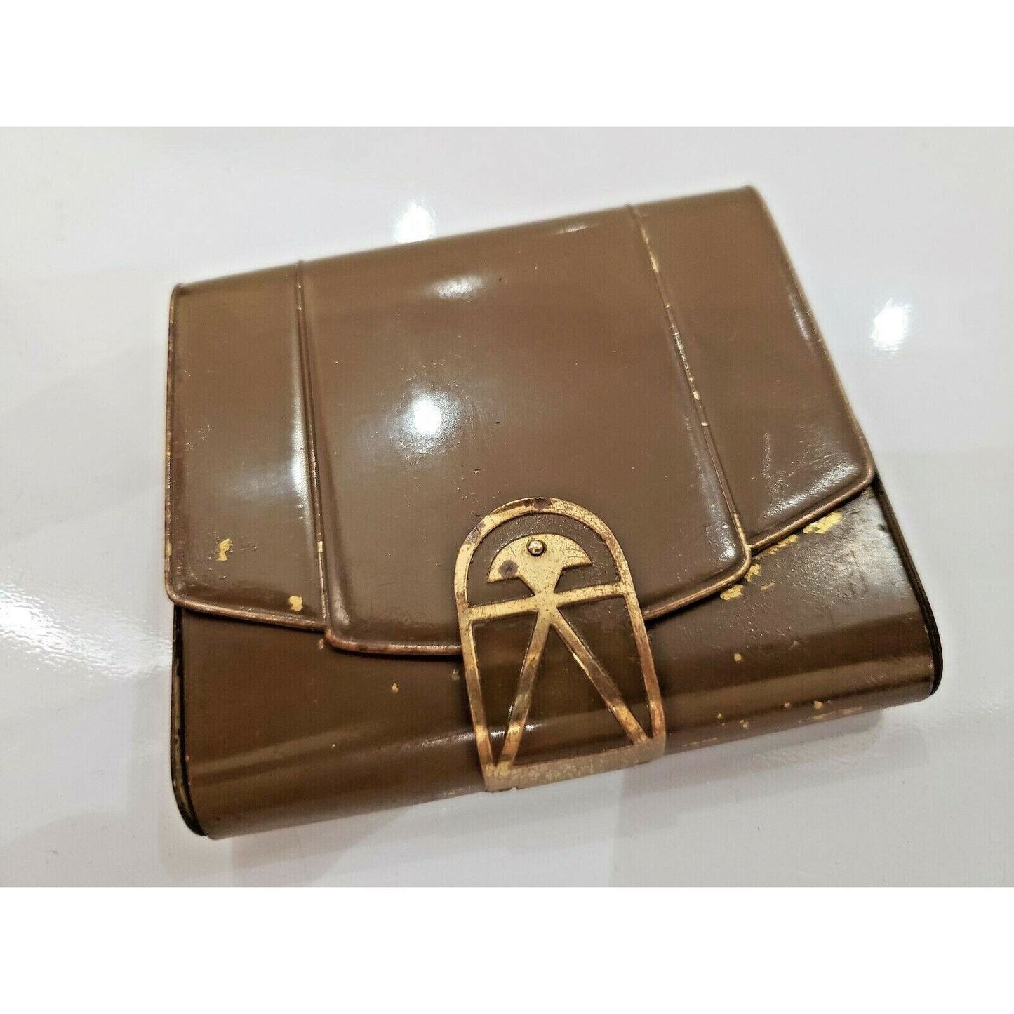 VINTAGE / Antique Art Deco Gold & Brown Enamel Cigarette Case / Rare 499/21