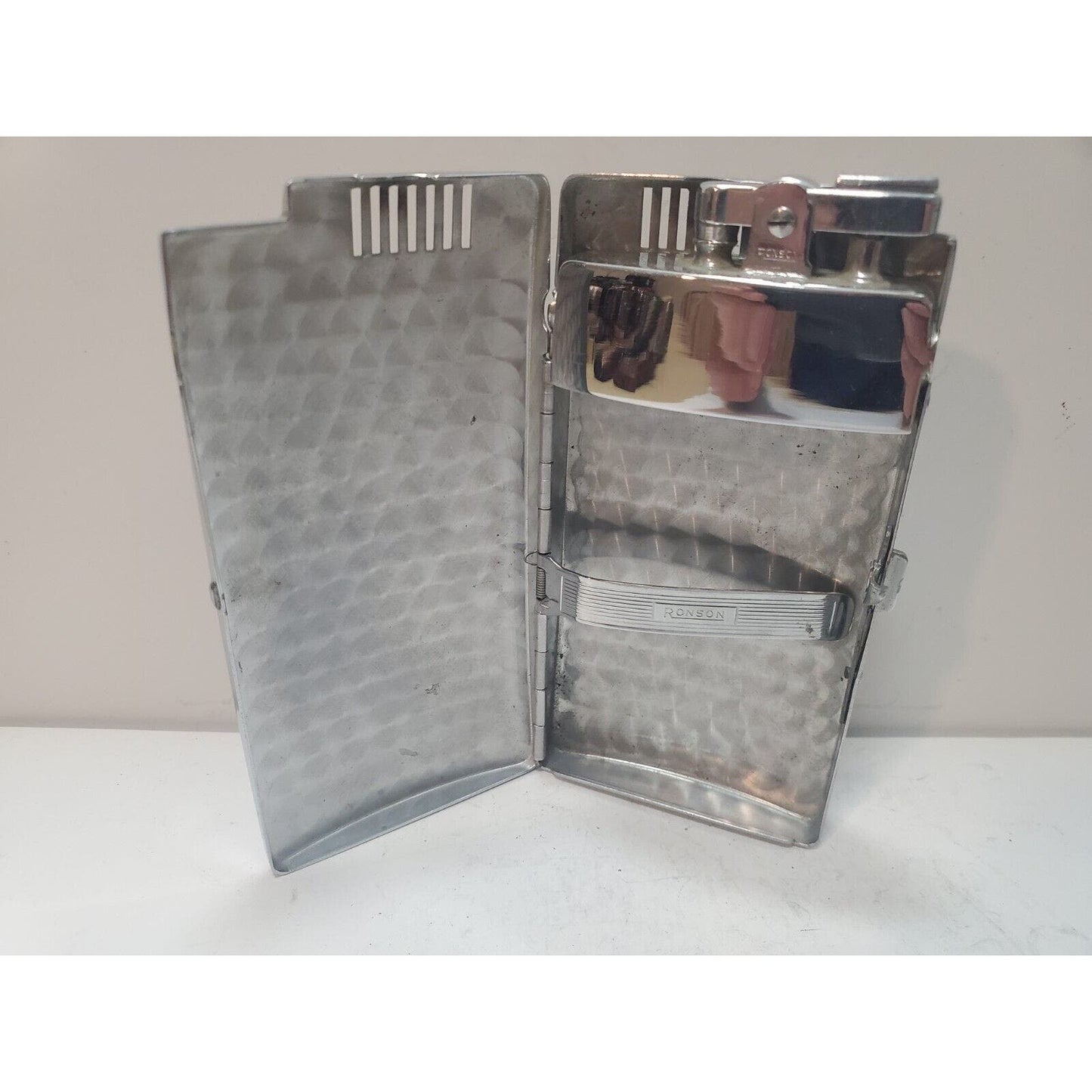Vintage Ronson Pal Cigarette Case Enamel Silver Tone LIGHTER 6256/14