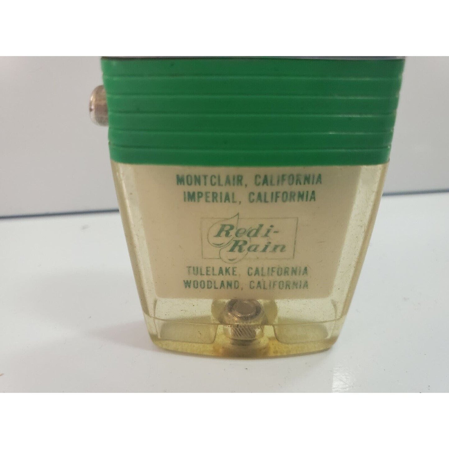 Vintage Working Scripto VU Lighter "REDI RAIN" LOGO ADVERTISING, GREEN 4407/29