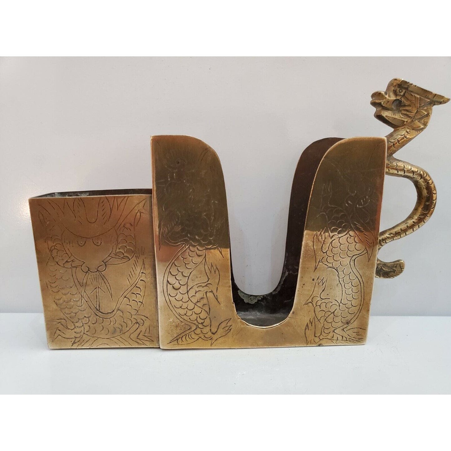 Dragon Brass Vintage  Antique Match, Cigarette Safe / Holder / CASE 5 1/2 x 4"