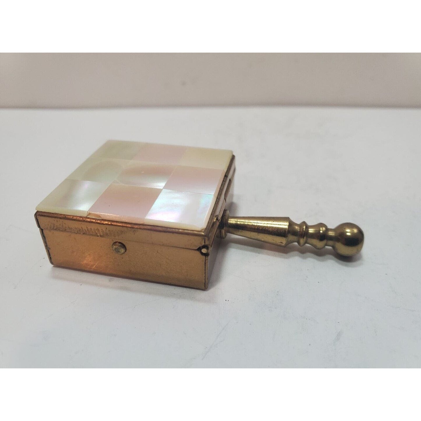 Vintage Brass Mother Of Pearl Fifth Avenue Miniature Ashtray 1.25” 1960’s