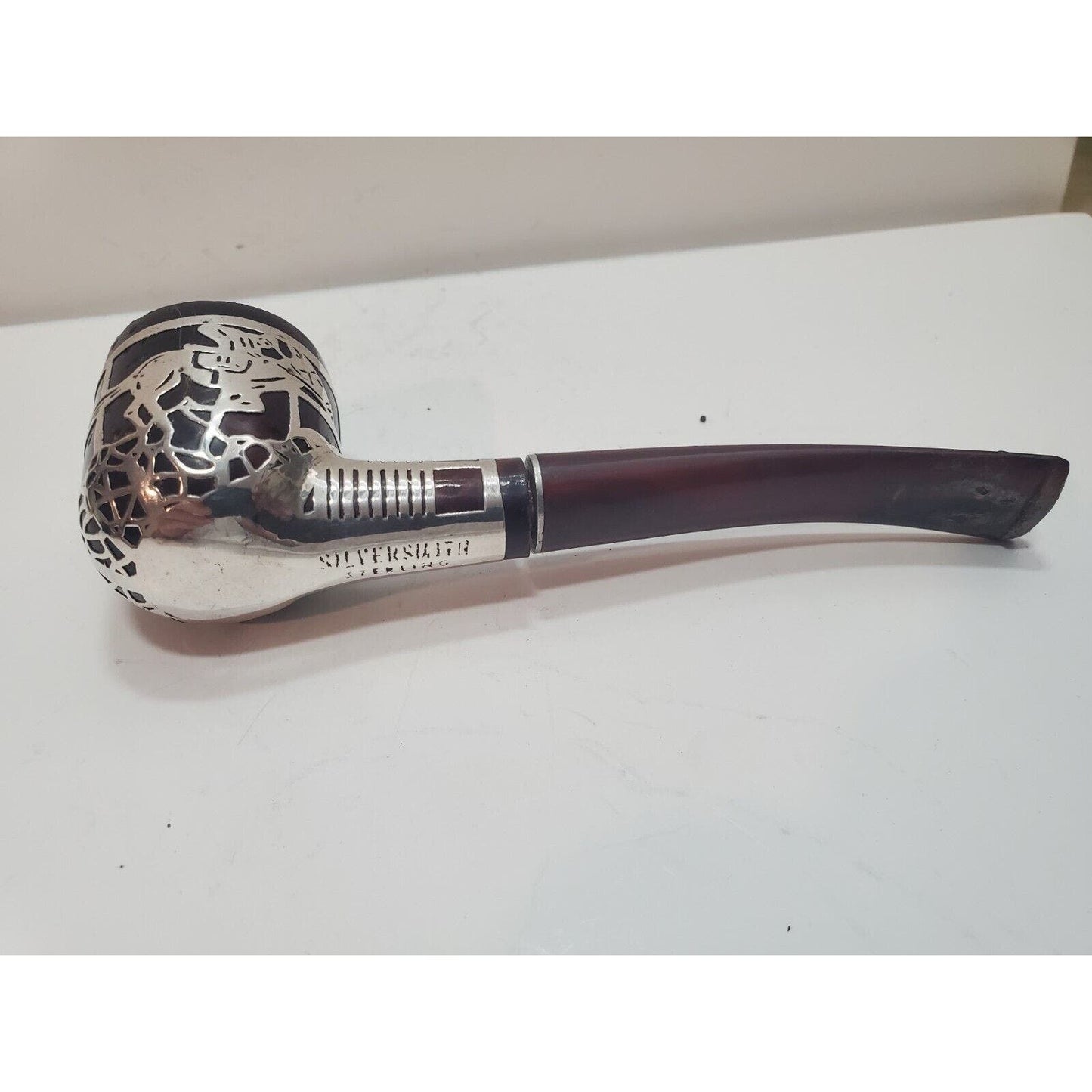 Vtg Sterling Silver 925 Overlay Tobacco Pipe Silversmith Made Jockey On Horse