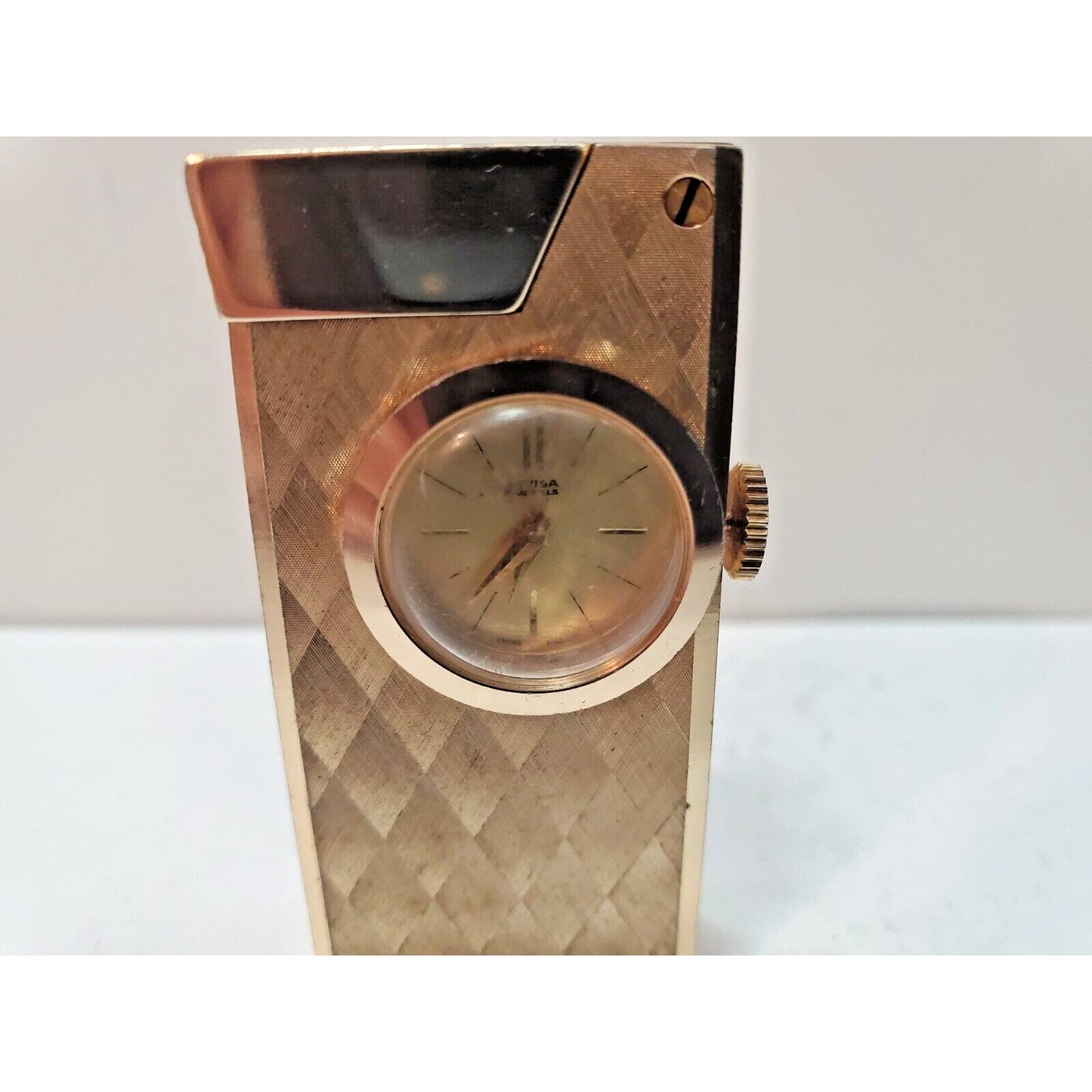 Vintage Working Lift Arm Gold Tone Working Lighter Watch DEVISA Swiss 6199/37