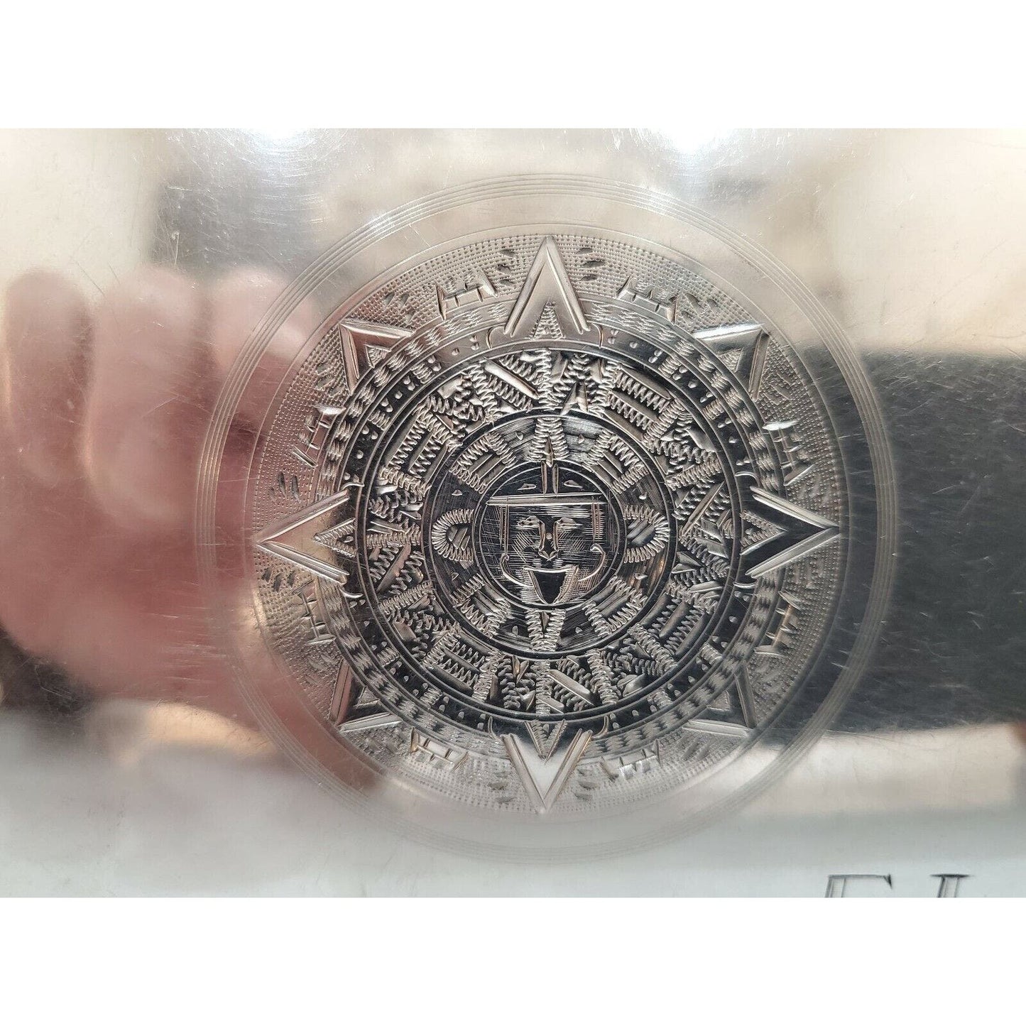 Vintage 925 Sterling Silver Cigarette Case Aztec Mayan Calendar 130g 76/3