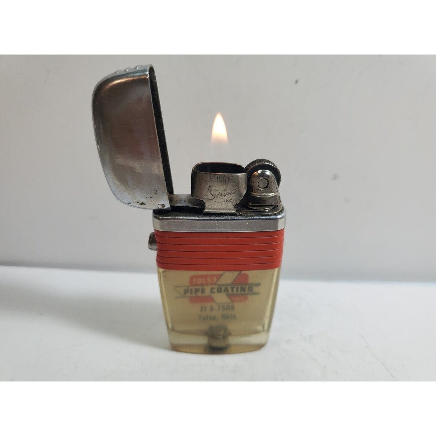 Vintage Working Scripto VU Lighter "Tulsa Pipe Coating Inc." LOGO 6033/29